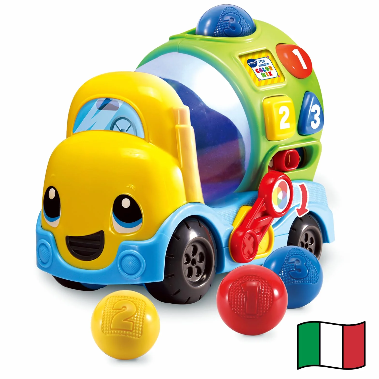 VTech Max Mixa Colori, Camioncino Parlante con 5 Melodie, Riconosce e Mixa Colori, 3 Modalità di Gioco, Volume Regolabile, Spegnimento Automatico, Lingua Italiana, Batterie Incluse, 12-36 Mesi
