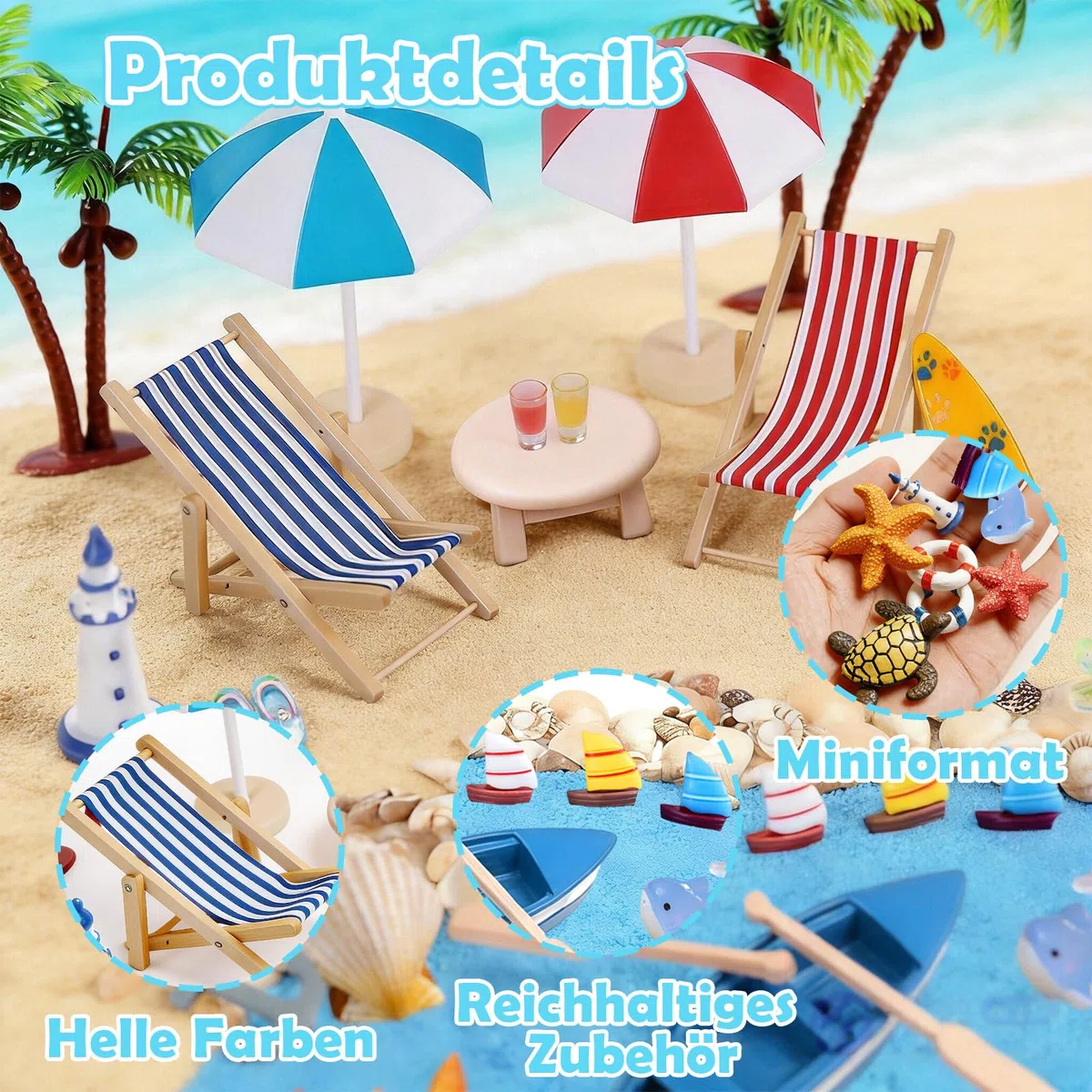 34 accessori decorativi da spiaggia in miniatura, decorazione in miniatura
