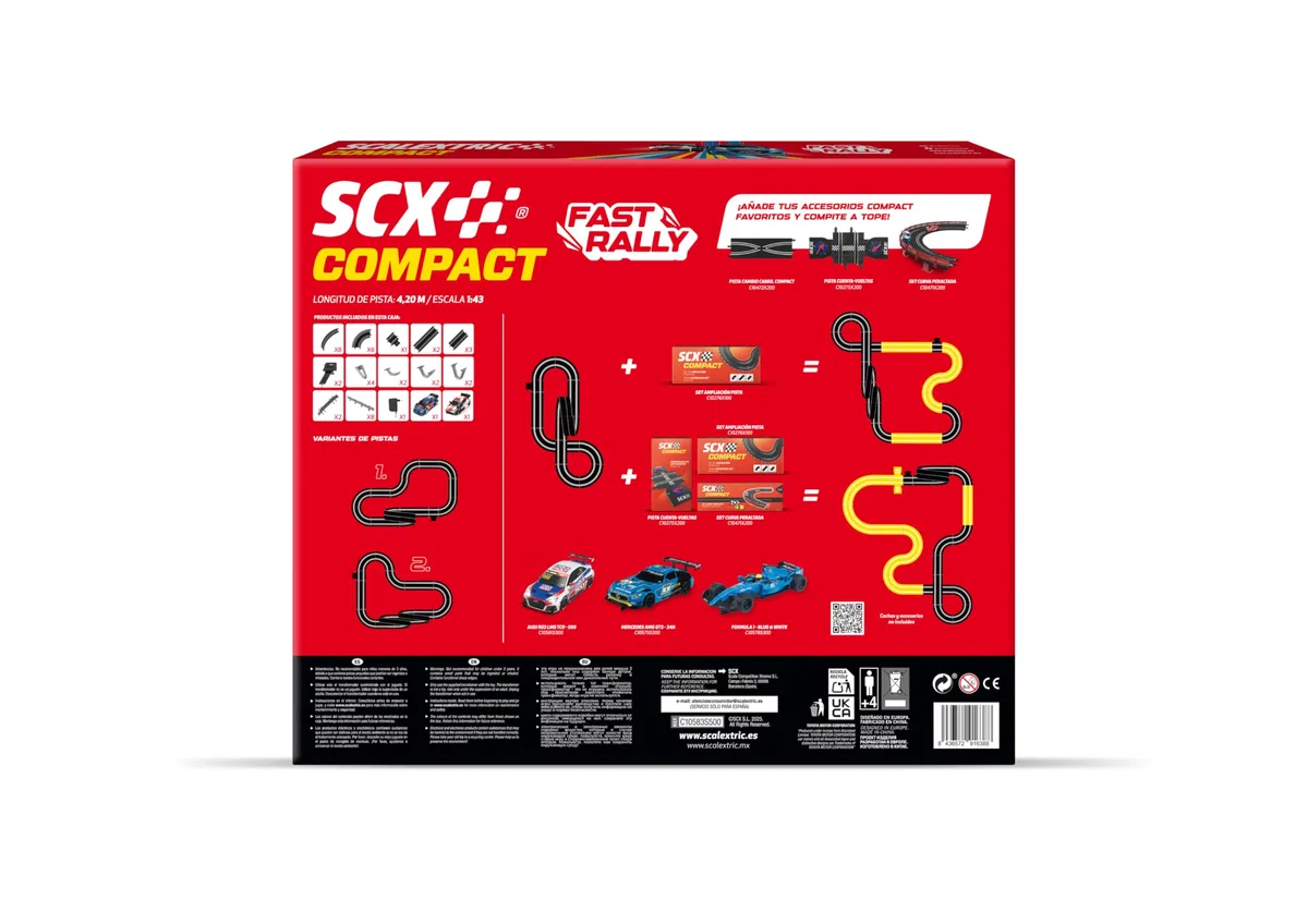 SCALEXTRIC - Circuito Compact - Traccia completa - 2 Auto incluse - Scala 1:43 (Circuito CompactFast Rally)