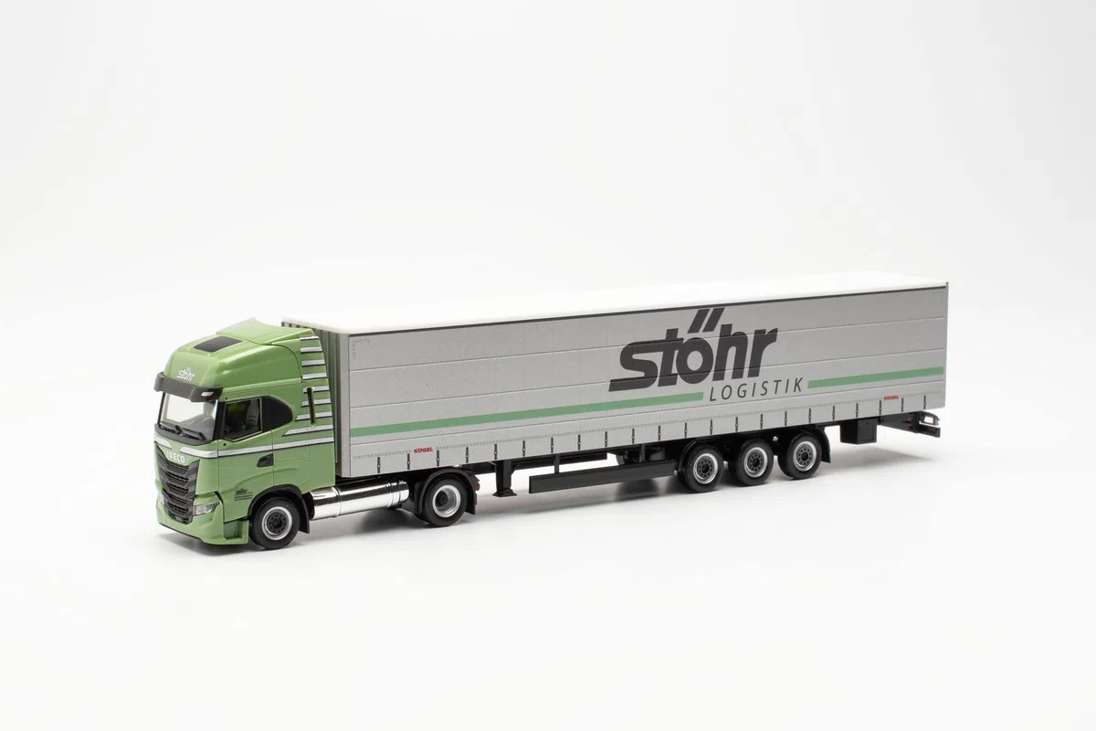 Herpa Camion modello Iveco S-Way – Trenino da 15 m "Stöhr", fedele all'originale in scala 1:87, modello camion per Diorama, modellismo da collezione, decorazione in miniatura in plastica