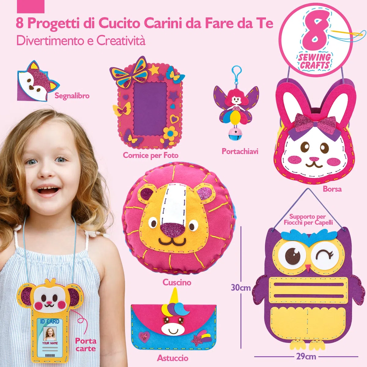 hahaland Kit Cucito Bambina 6-8 Anni, Feltro Fai da Te per Uncinetto Principianti, 8 Semplici Progetti Set Lavoretti Cucitura, Regalo Bambino 6 7 8 9 10 Anno