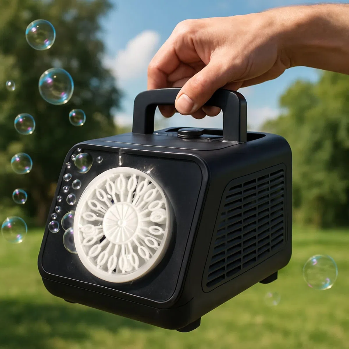 BEPER Macchina per Bolle di Sapone Automatica con Luci LED – 2 Velocità, Funzionamento Continuo – 200ml Liquido Incluso – Giocattolo Estivo per Bambini 36M+ – Funziona a Batterie (Non Incluse)