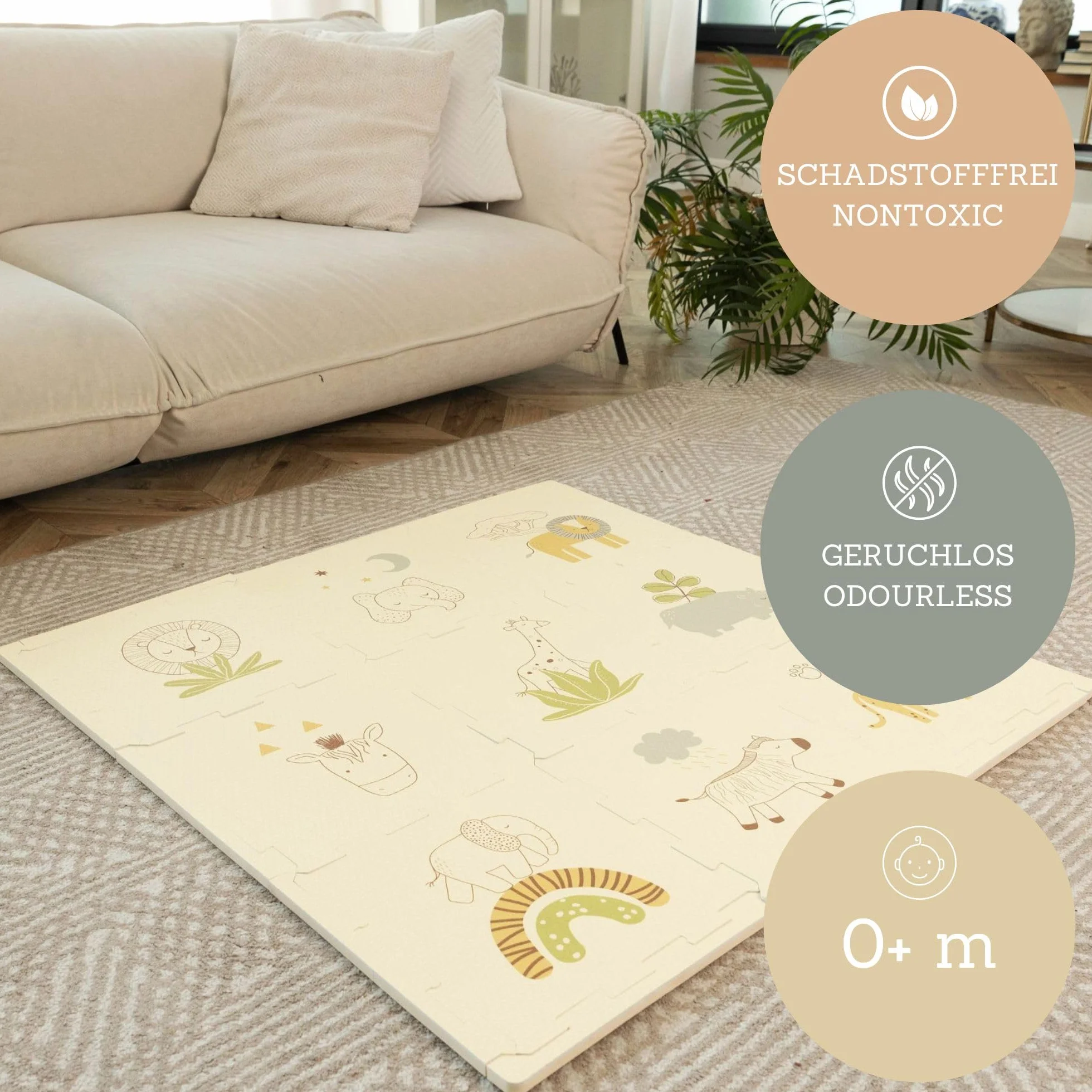 Hakuna Matte Elegante tappeto puzzle per neonati 0, 9x0, 9 m - 9 pannelli 30x30 cm con animali e 12 bordi - Tappetino da gioco più spesso del 20% in confezione riciclabile - atossico e inodore | 9 pannelli da 30 x 30 cm, tappetino da gioco 20% più spesso