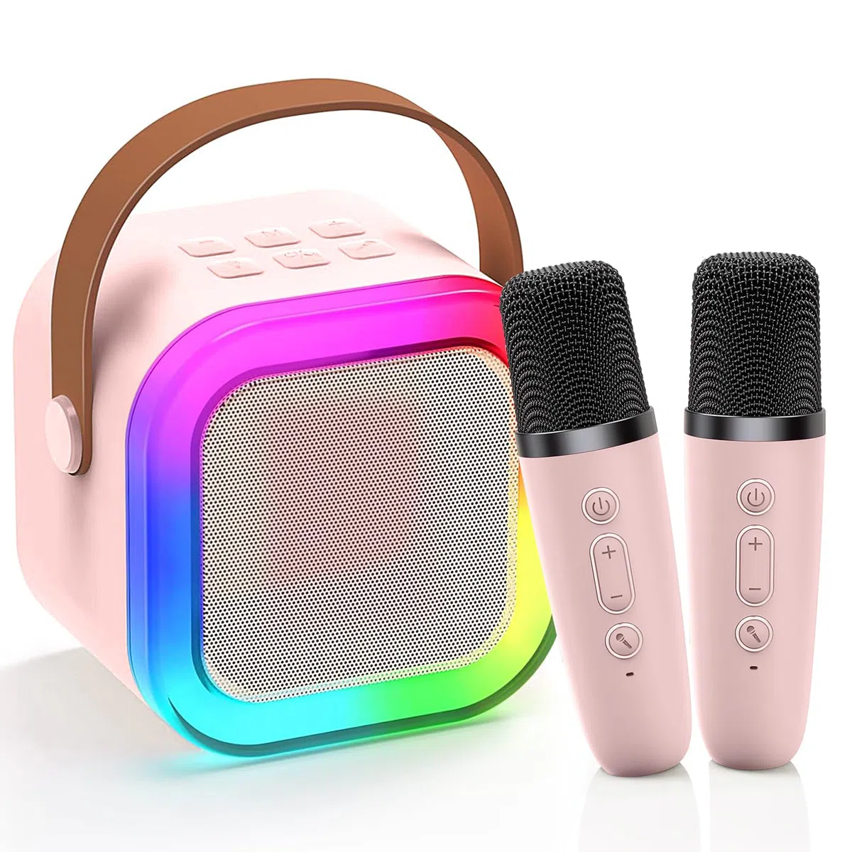 Micro Karaoke per bambini con 2 microfoni senza fili, Bluetooth Karaoke con Luce LED e Effetti di Cambio Voce, Portatile Microfono Macchina Karaoke Regalo per Ragazzi e Ragazze (Rosa)