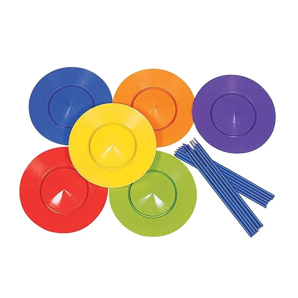 Set di 6 piatti rotanti in plastica con 12 bastoncini, accessori per giocoleria acrobatica da circo, set da gioco colorato per feste per adulti e principianti