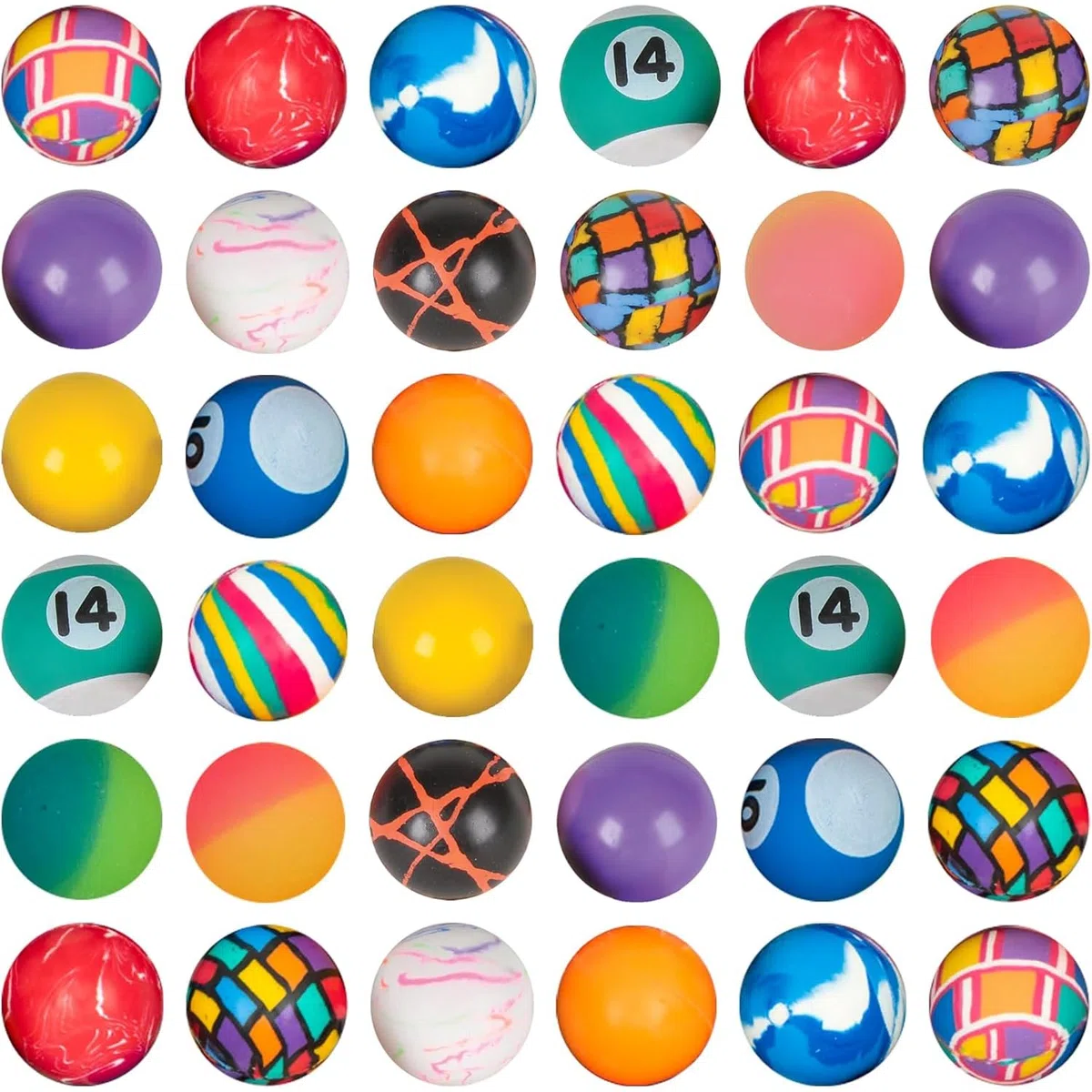 Bedwina Palline rimbalzanti sfuse - (27 mm) Assortimento di palline rimbalzanti ad alto rimbalzo, palline rimbalzanti in gomma colorate e piccole per bambini, confezione da 36 pezzi