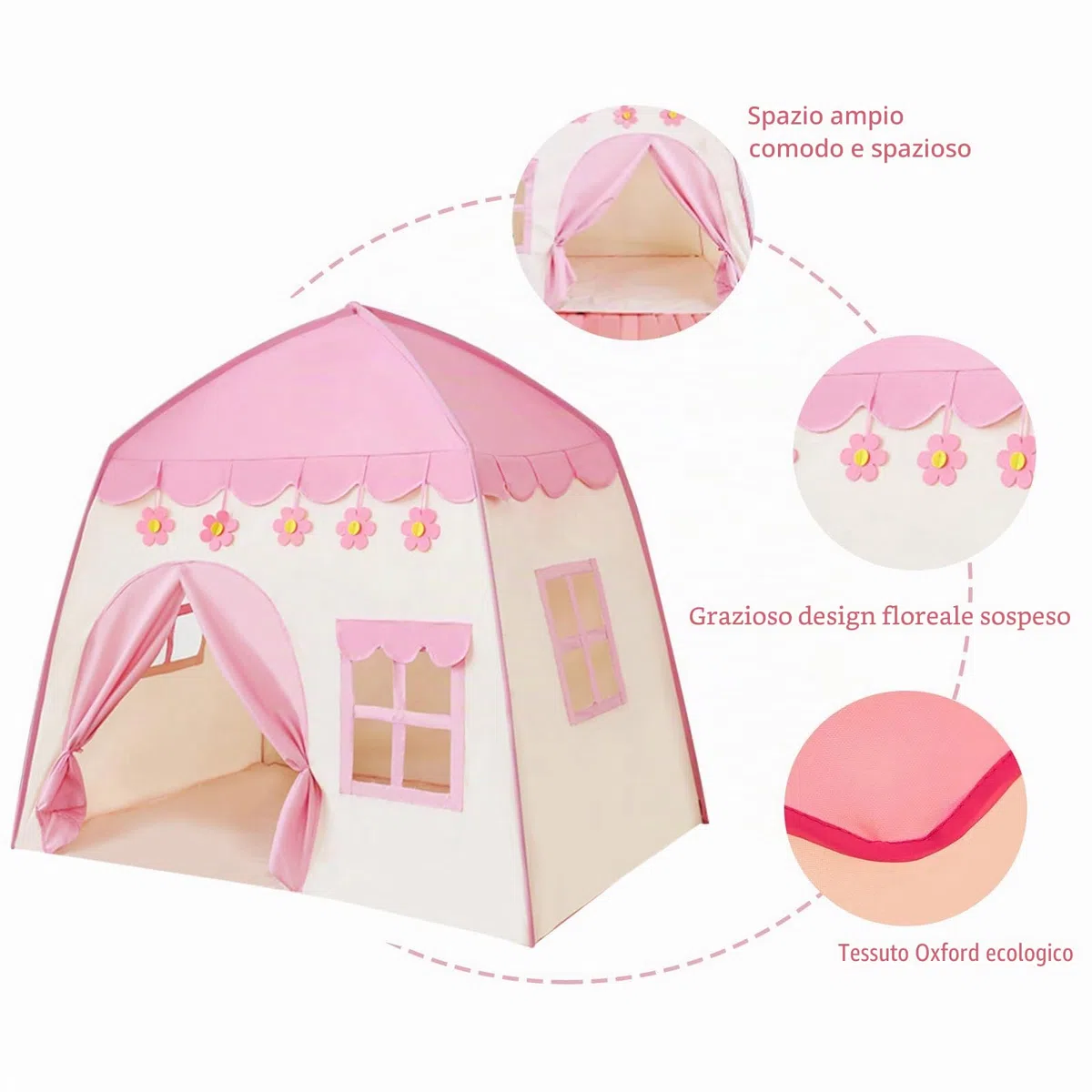 Tenda da gioco per bambini Tenda per Bambini interni 130 x 100 x 130 cm, grande tenda da gioco per bambini, casetta giocattolo per ragazze, principessa (rosa)