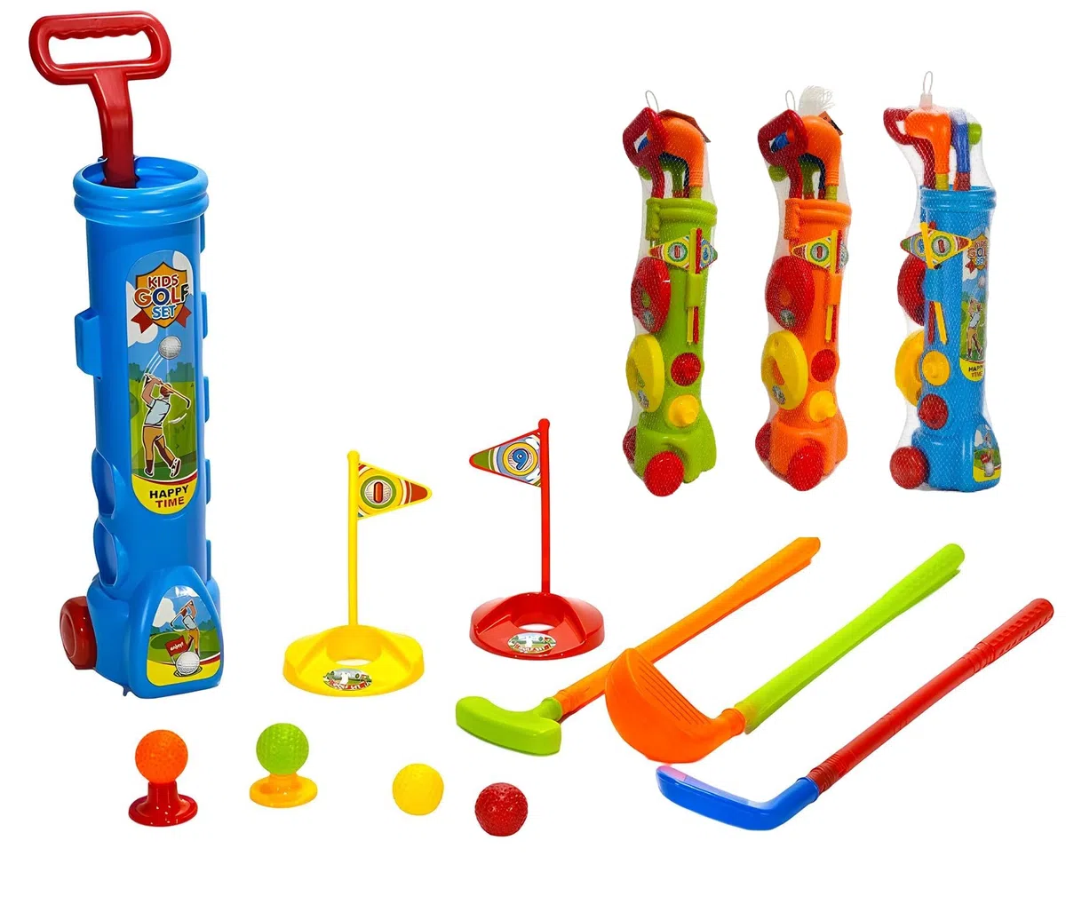 Golf Bambini Set Gioco Sacca con Ruote Trolley 3 Mazze 4 Palline 2 Buche con Bandierina 2 Tee Shot Gioco Golf Giochi Bambini Interno Esterno Giochi da Giardino Golf Giochi All'Aperto Set Mini Golf (a)