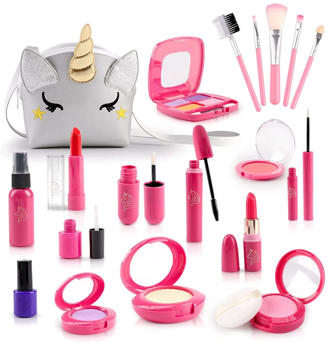 STAY GENT Trucchi Finti Set Parrucchiera Bambina con Argento Unicorno Borsa Valigetta, Regali per Ragazze 3-12 Anni, 20 Pezzi