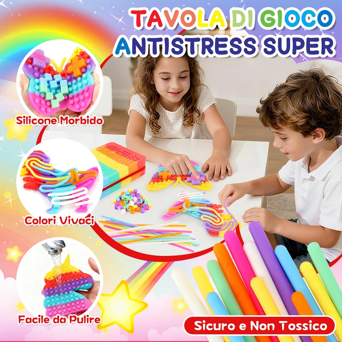 JONRRYIN Silicone Sensory Activity Board, 3 Giocattolo Sensoriale Fidget Toys in Silicone per ADHD, Autismo, Antistress, Ansia, Regali per Bambini di 3 Anni e Adulti con Borsa da Viaggio e 20 Corde