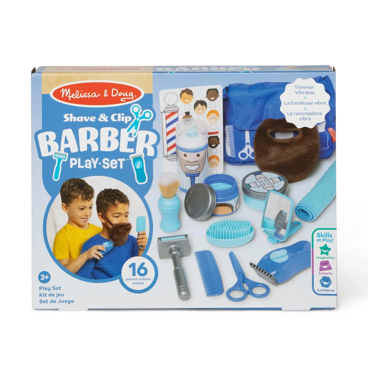 Melissa & Doug Set Piccoli Barbieri - Gioco per Fare il Parrucchiere con Rasoio e Barba Regolabile, Gioco Educativo, Giochi di Imitazione Montessori, Regalo per Bambini e Bambine, 3+ Anni