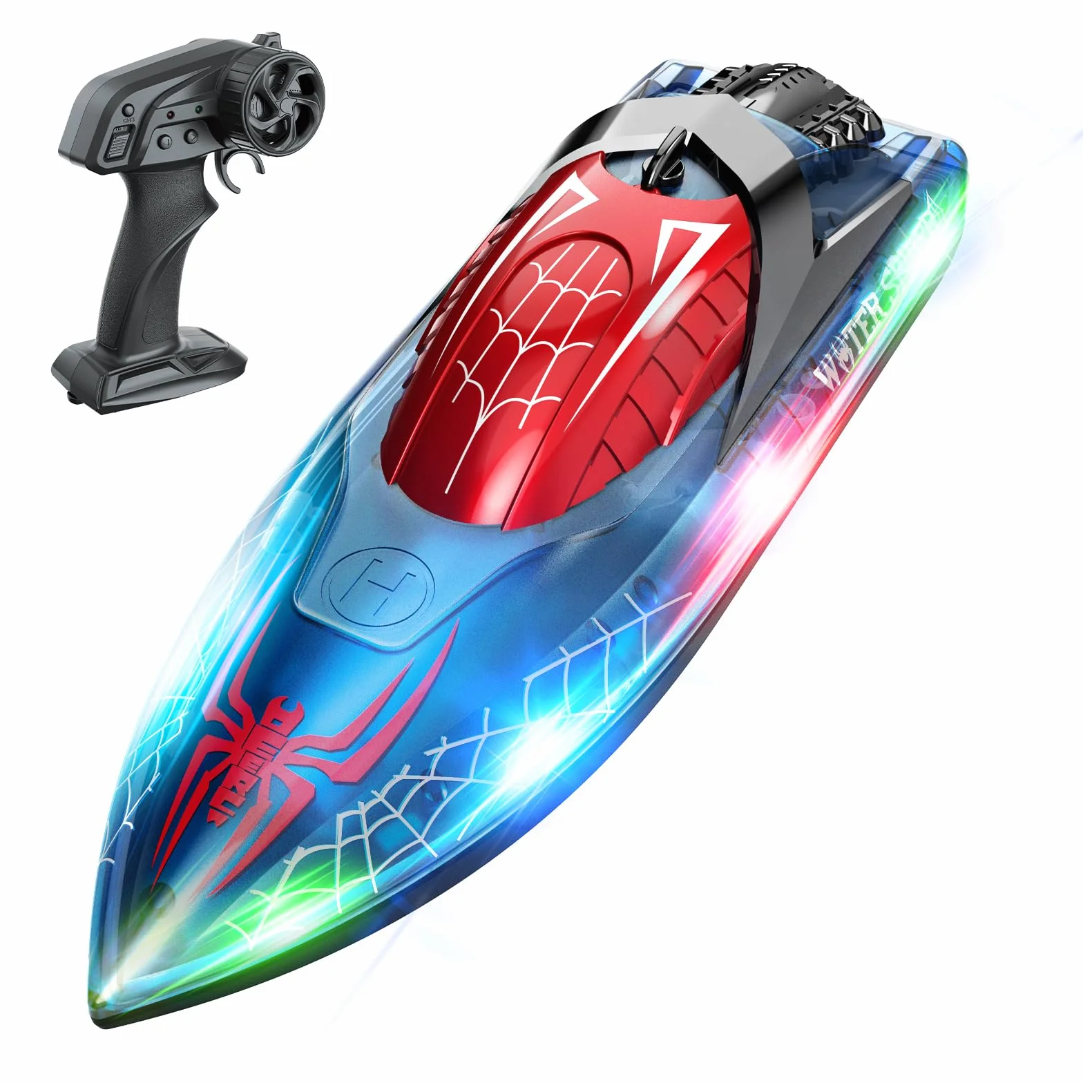 DEERC Spider Barca telecomandata con luce LED per bambini, Barca RC completamente proporzionale da 2,4 GHz per piscine e laghi, Durata batteria 80 minuti, Recupero capovolgimento
