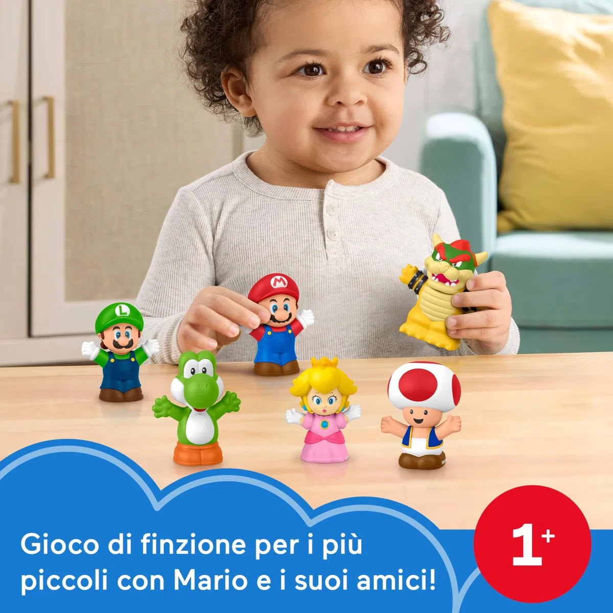 Fisher-Price Little People - My Mario, set con 6 personaggi dal mondo di Super Mario, include Mario, Luigi, Principessa Peach, Toad, Yoshi e Bowser, giocattolo per bambini, 1+ anni, JHG63