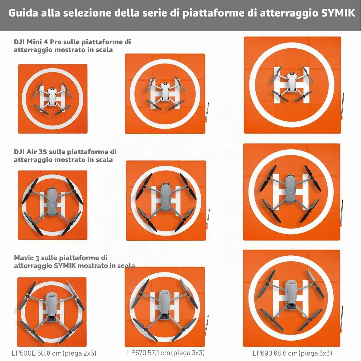 SYMIK LP500 Drone Landing Pad 20''/50cm, Piattaforma Di Atterraggio (2x3 volte) Pieghevole Rapida Pesato Impermeabile per DJI Flip/Neo/Mini 4 Pro/3 Pro/Mini 4K, Air 3S/Air 3/ 2S