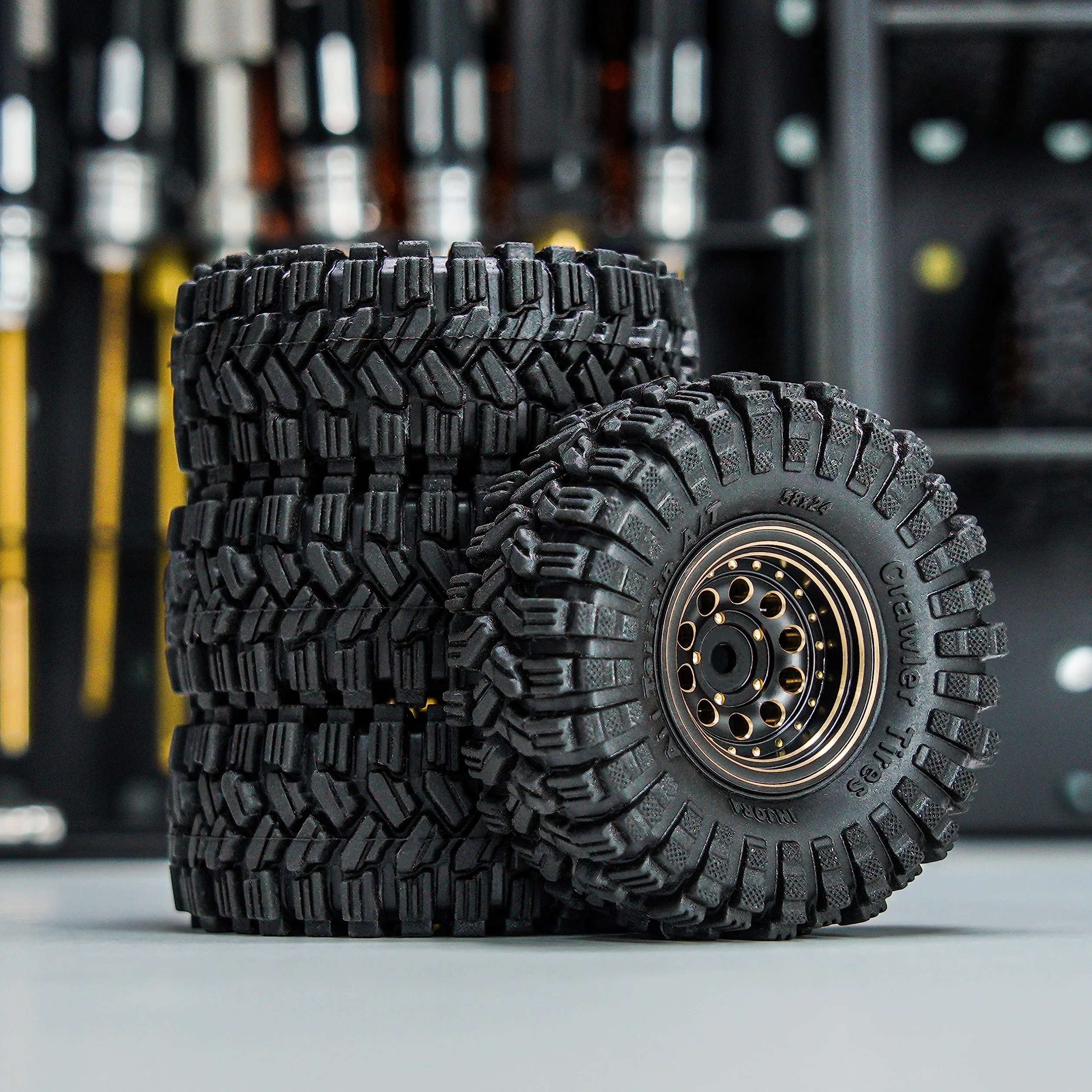 INJORA Ottone Rivestimento Nero 1.0 Pneumatici Beadlock Cerchi per Axial SCX24 AX24 TRX4M FCX24 Upgrade 1/24 1/18 RC Crawler Auto,Ottone