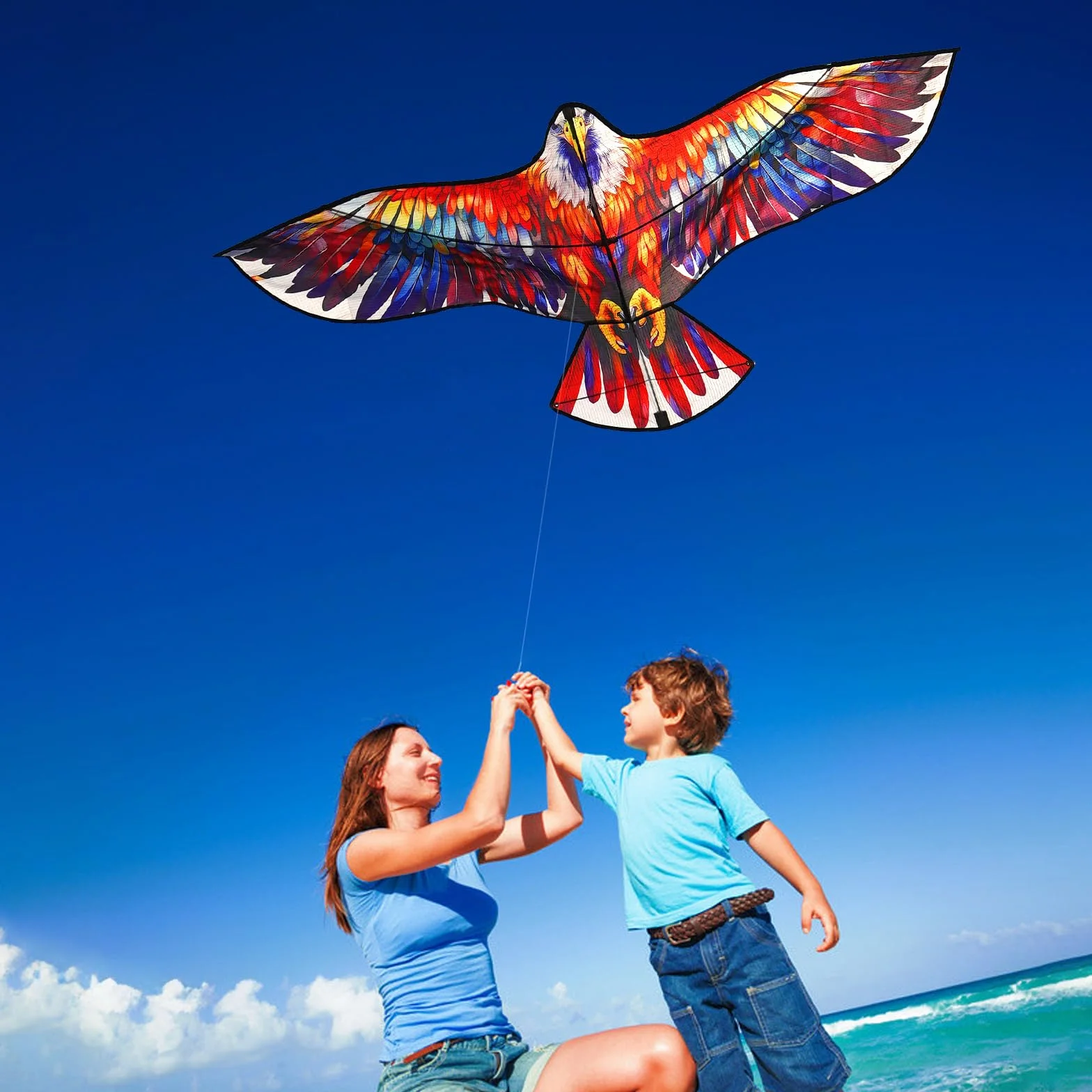 Touch the sky Aquilone Aquila Colorato per Bambini e Adulti, Facile da Volare, Design Della Struttura Unico, Eccellenti Giochi All'aperto e Giocattoli di Attività, Adatto ai Principianti.