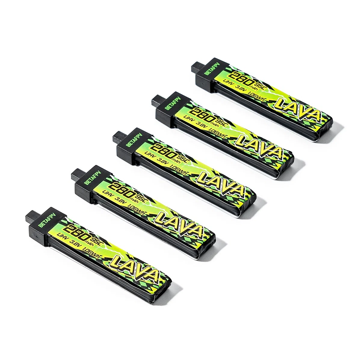 BETAFPV 5pcs LAVA II 1S 280mAh Battery 3.8V 95C LiHV Battery with BT2.0 Connector Compatible with 1S Tiny Whoop Drone Quadcopter like Cetus FPV Kit, Air65, Meteor65 Pro 1S Brushless Drones