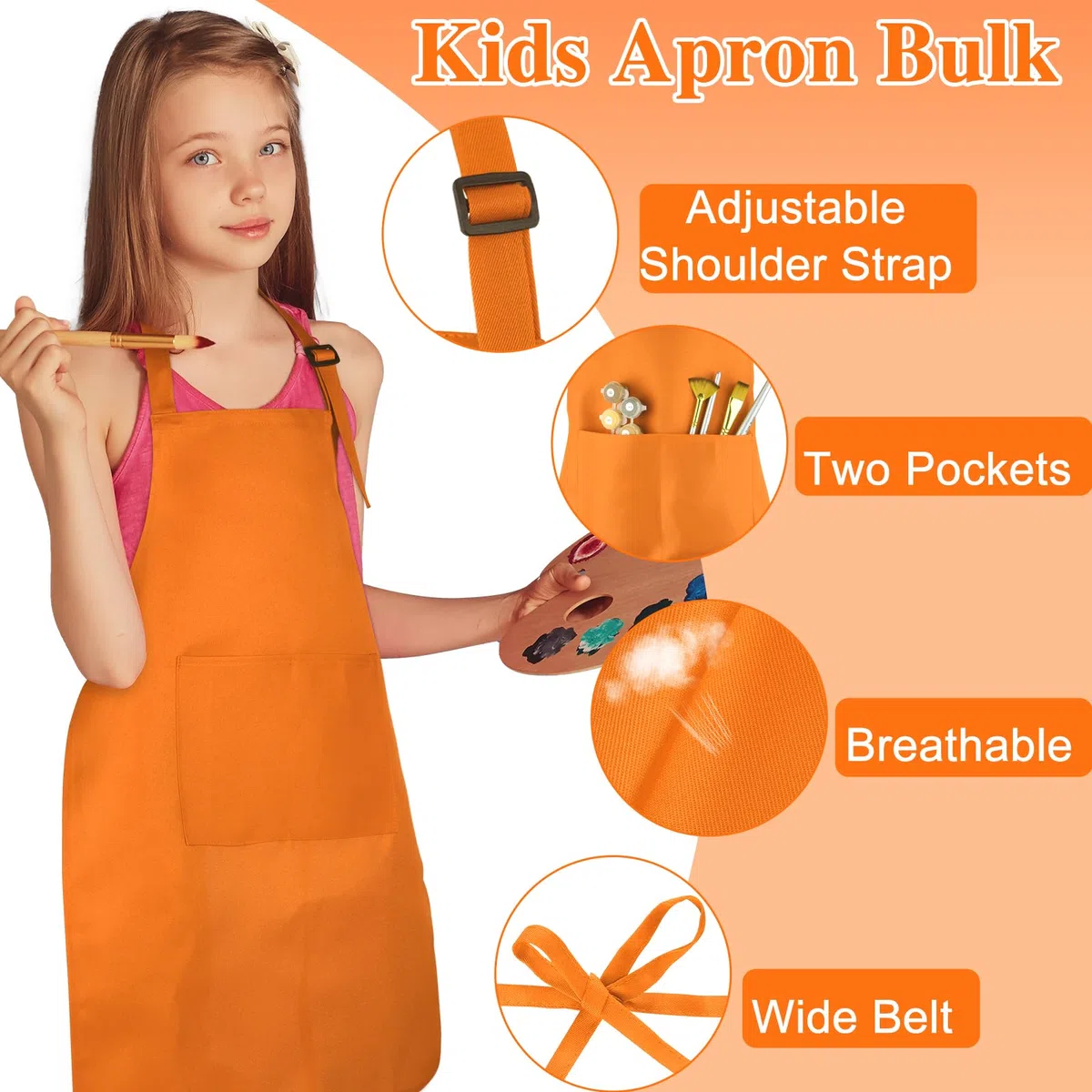 Grembiule per bambini, con 2 tasche, regolabile, da chef, per pittura, cucina, pasticceria, artigianato