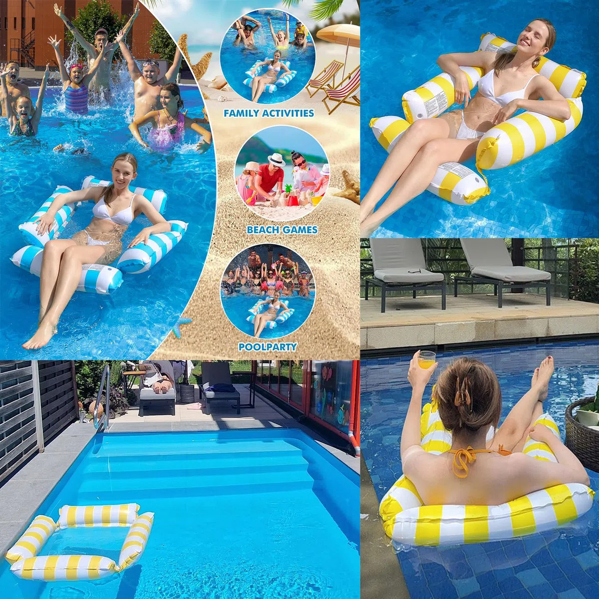 Amaca Gonfiabile 2 Pezzi Amaca Galleggiante per Piscina 4 in 1 Sedia Galleggiante per Piscina Materassino Gonfiabile Mare Piscina Amaca Gonfiabile Mare Materassino Mare