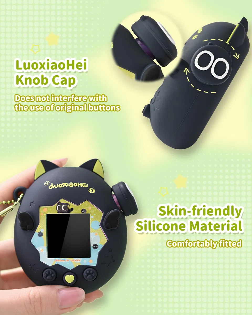 GeekShare Custodia in silicone compatibile con Tamagotchi Paradise, morbida custodia protettiva, cappucci per pulsanti, collana di perle e adesivi, skin antigraffio, set di impugnatura comoda (Luo