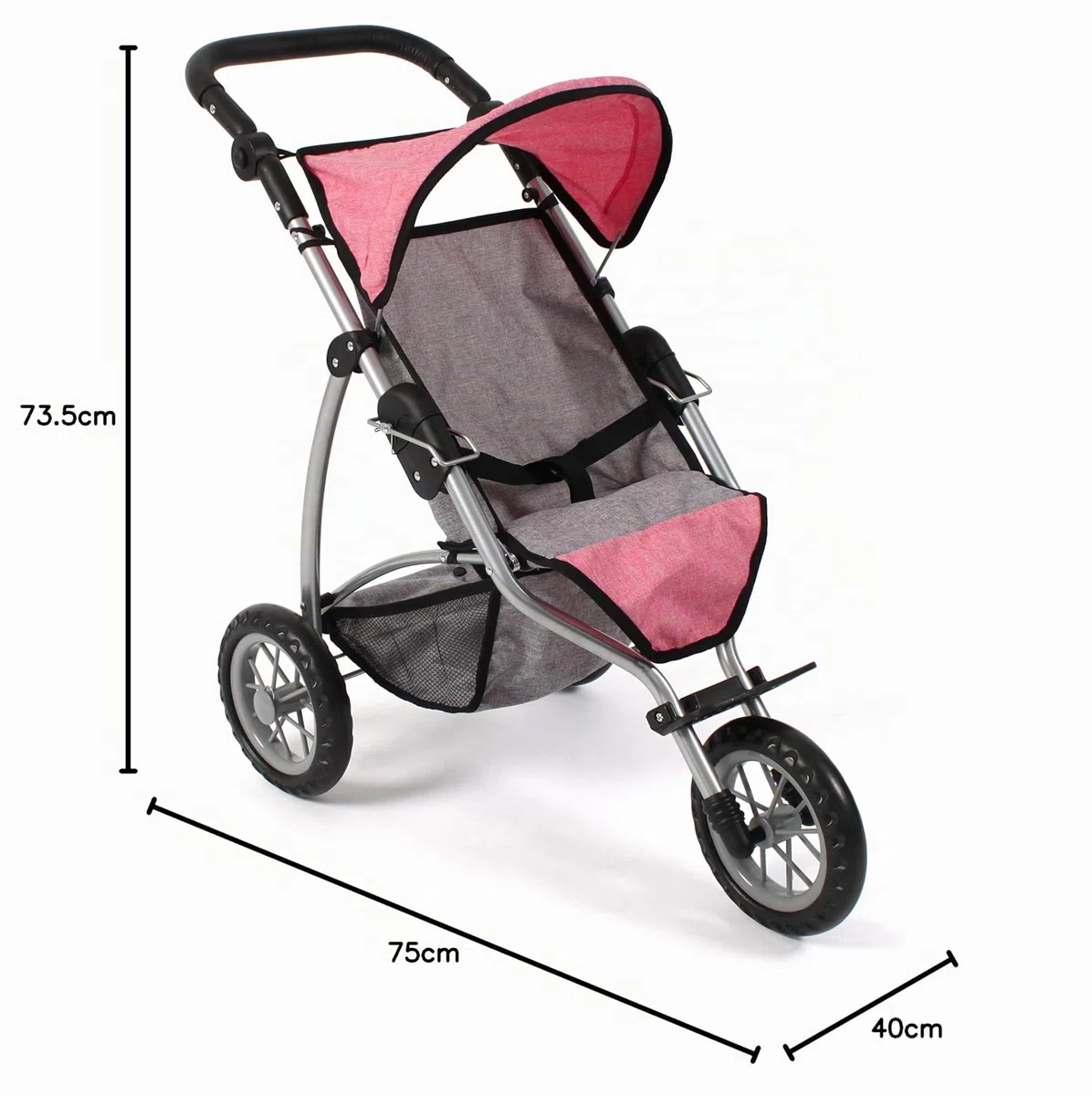 Bayer Chic 2000 - Passeggino per bambole Leon, jogging, per bambini dai 4 agli 8 anni, grigio melange, rosa, 75 x 40 x 73,5 cm