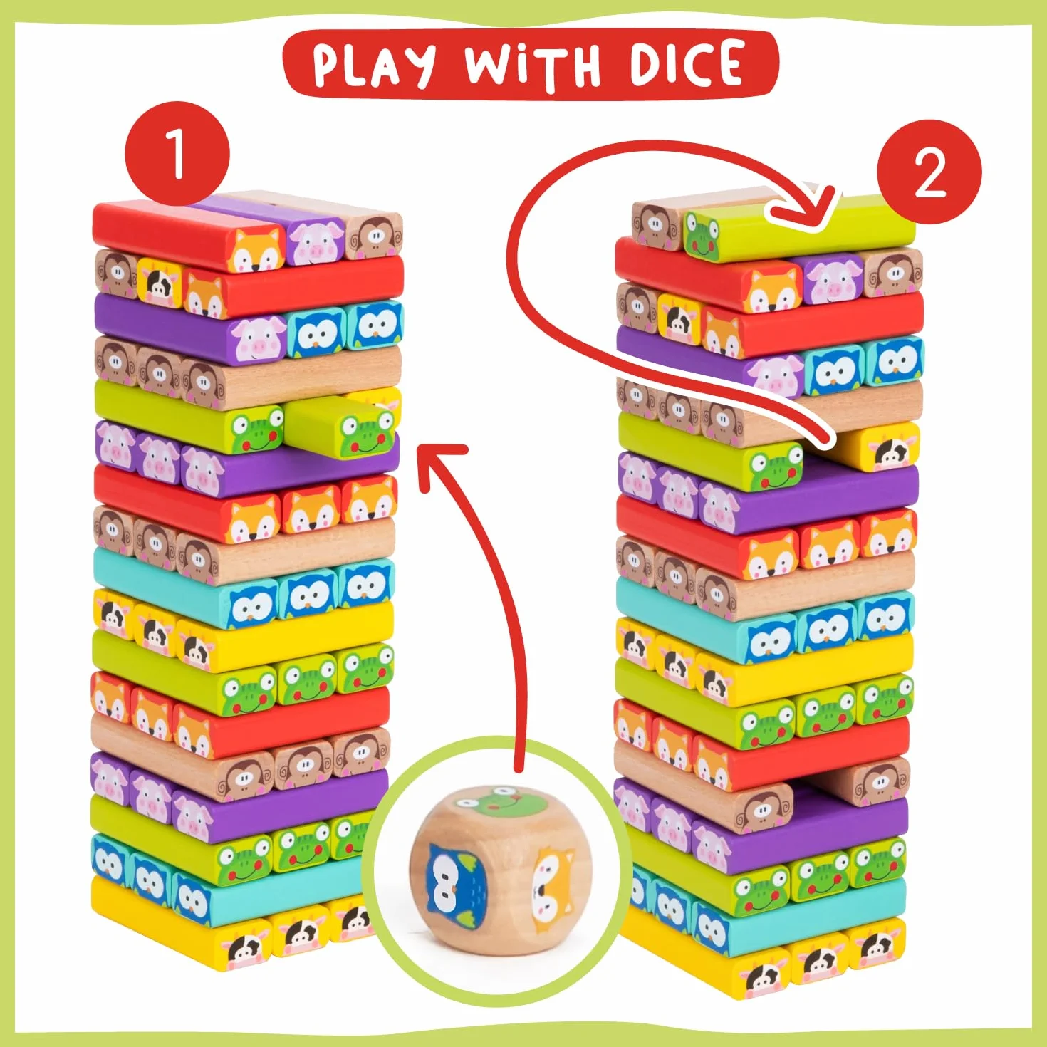 Nene Toys - Torre Magica Colorata in Legno con Animali – Gioco Educativo da Tavolo per Bambini - Gioco Didattico 4 in 1 per Bambini da 3 a 9 anni – Giocattolo Ideale come Regalo per Genitori e Figli