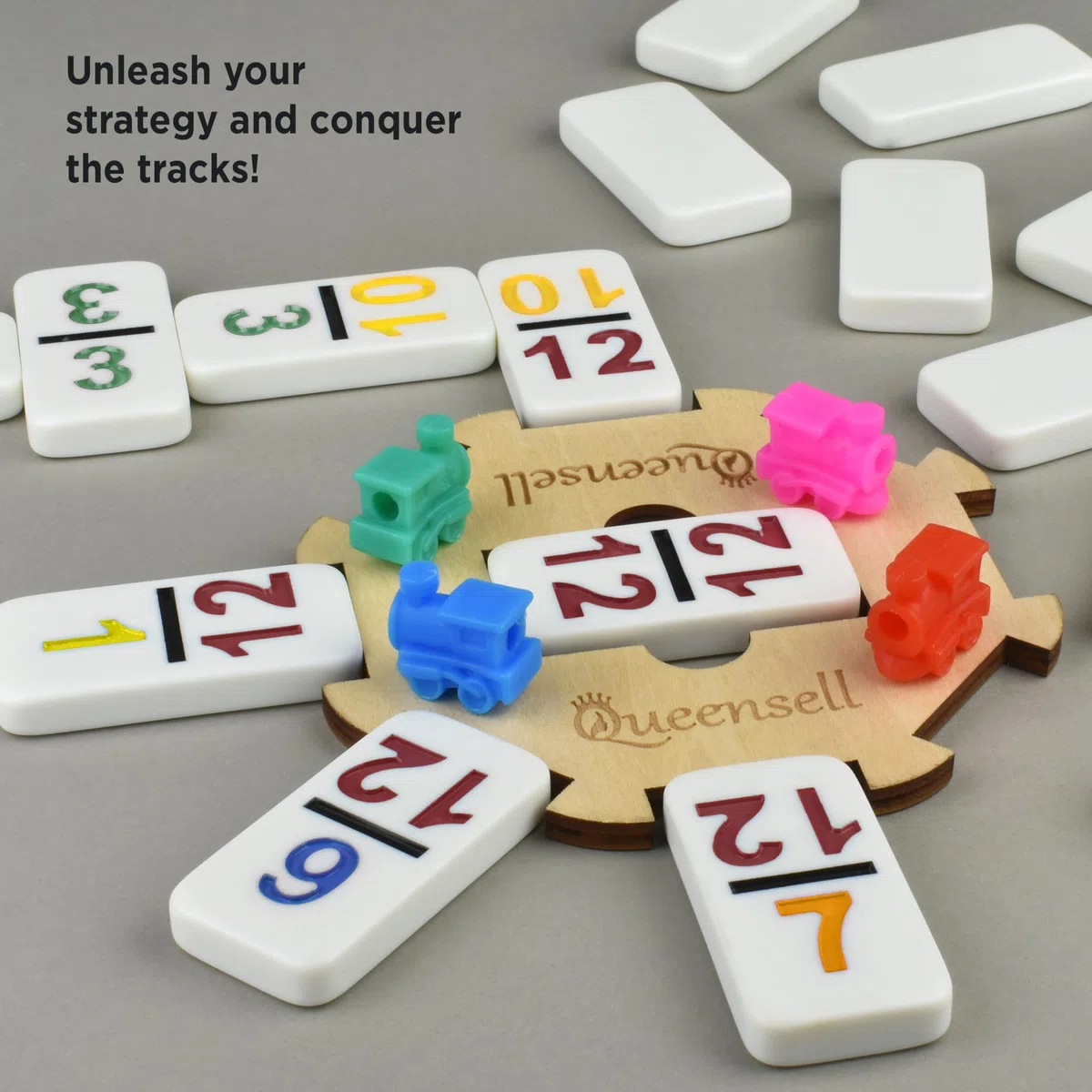 Queensell Set di domino con treno messicano per adulti, set di domino con numeri per giochi da tavolo classici, set di domino doppio con 12 numeri per giochi di famiglia, set domino 91 piastrelle con