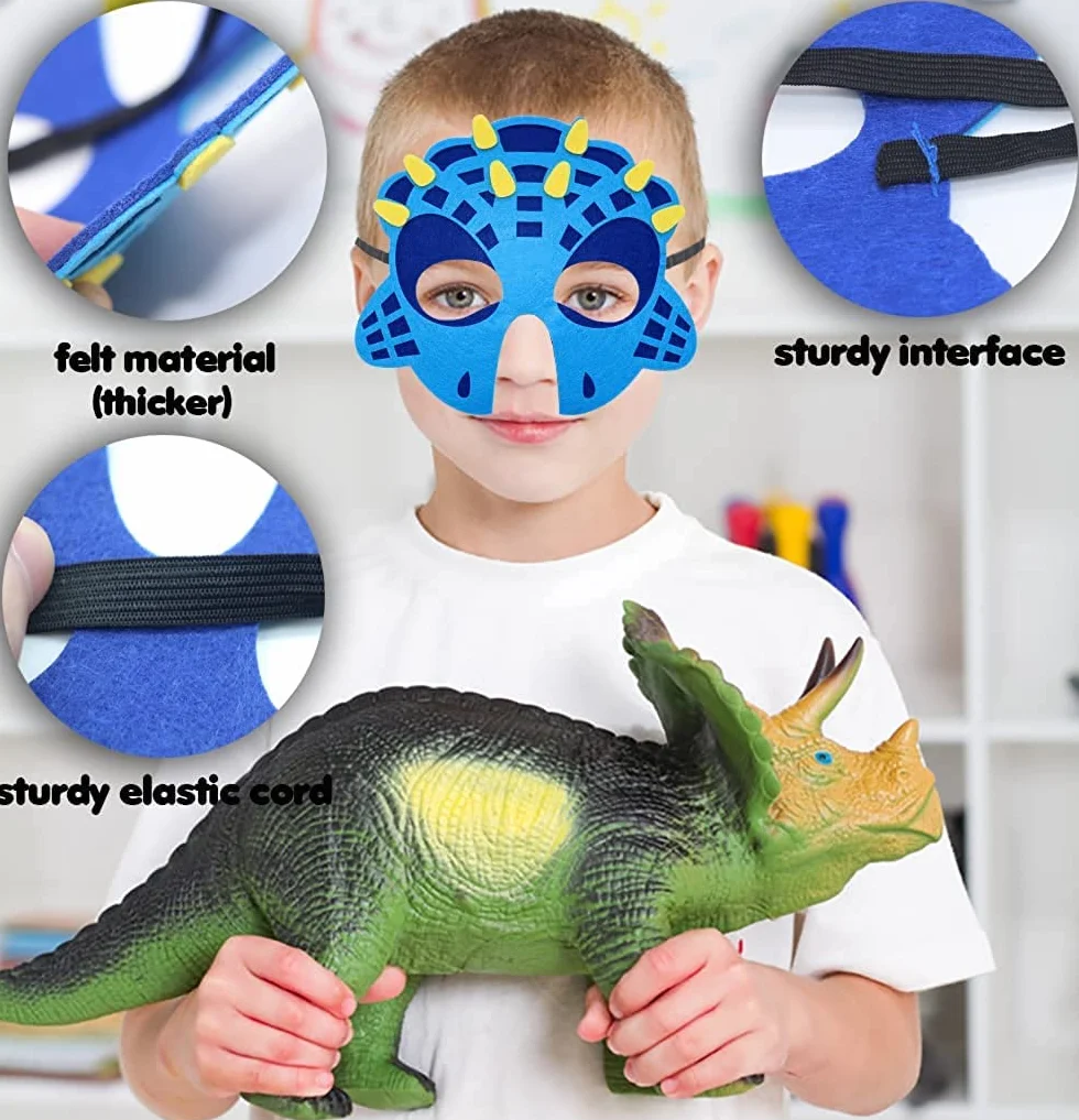 LATERN 24 Pezzi Maschere di Dinosauro in Feltro, Maschere per Bambini Maschera per Feste di Animali Riempitrici per Sacchetti per Feste Vesti Maschera per Cosplay per Masquerade Compleanni Giungla