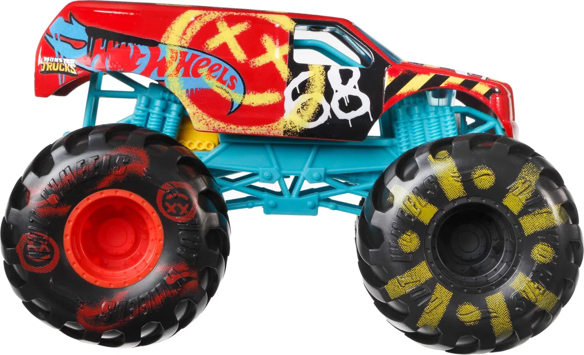 Hot Wheels Monster Trucks, Monster Truck di grandi dimensioni, scala 1:24, camion giocattolo pressofuso con ruote giganti e design alla moda