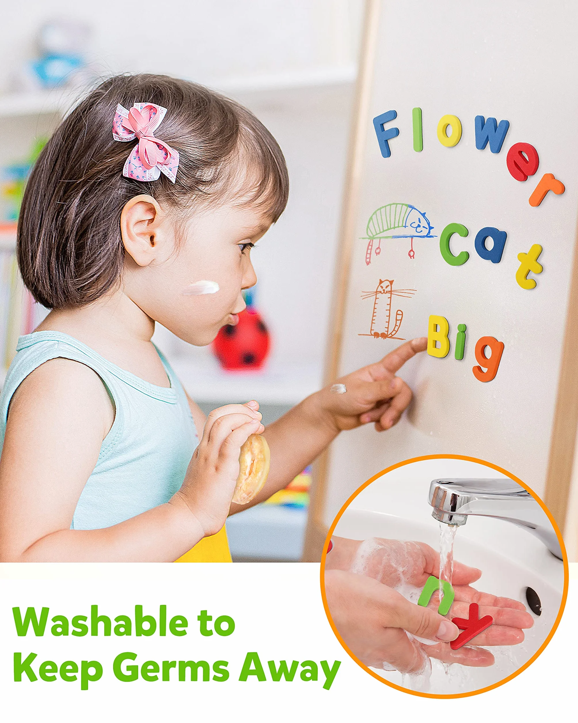 Coogam EVA Lettere magnetiche Numeri 78 Pz Alfabeto ABC 123 Magneti frigo Set di giocattoli educativi colorati, Apprendimento prescolare Ortografia Maiuscolo minuscolo per 3 4 5 anni Bambino