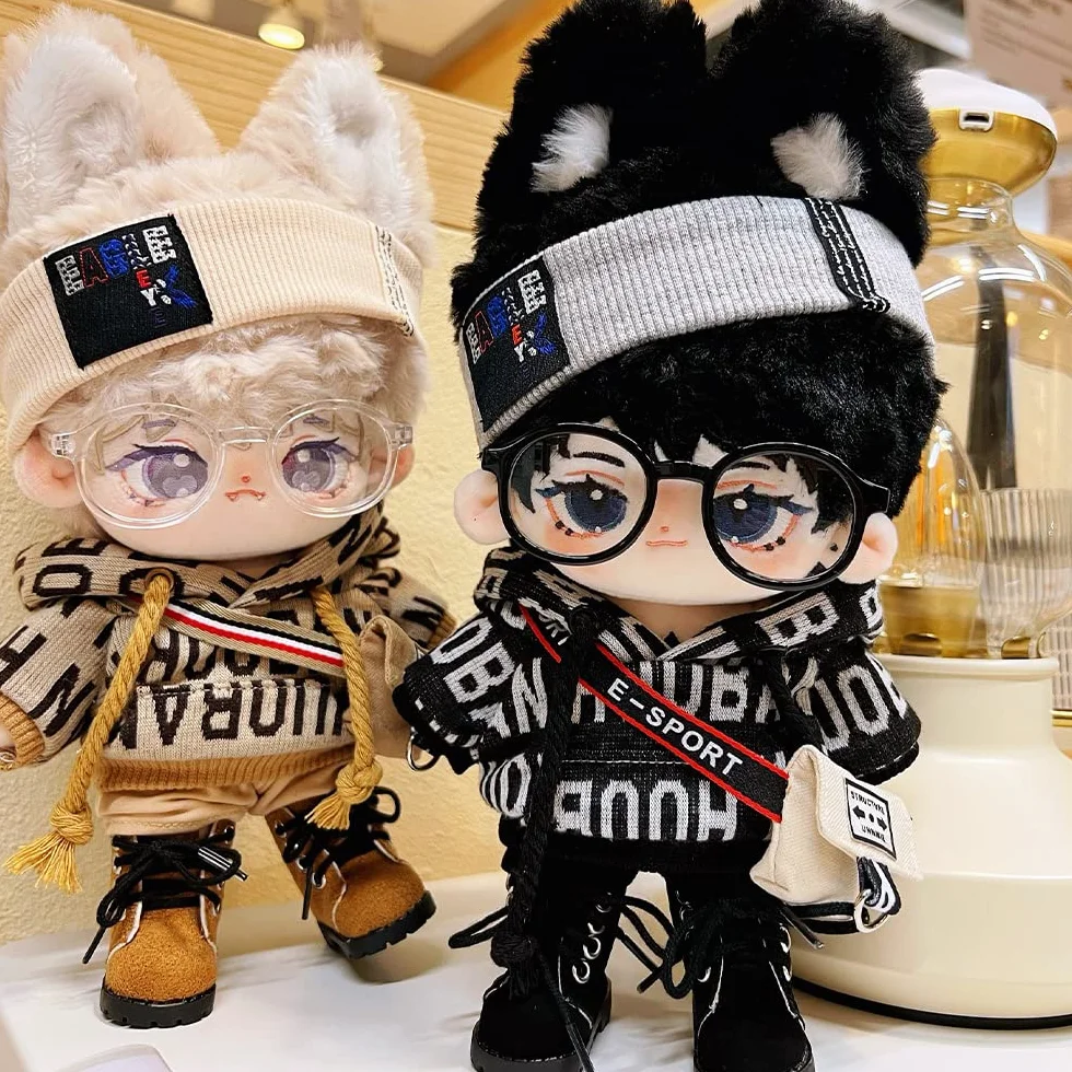 niannyyhouse 20 cm Peluche Vestiti per Bambole Allentati Hip-Hop Tuta Copricapo Pantaloni con Cappuccio Zaino Occhiali Scarpe 20,3 cm Accessori per Bambole (Nero, 20 cm)