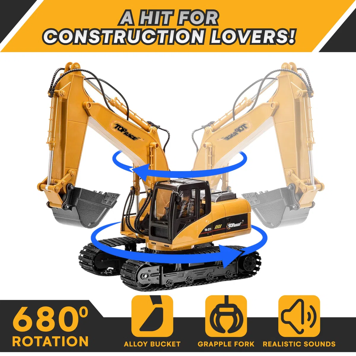 Top Race Escavatore professionale funzionale completo di 15 canali di RC, pala telecomandata a pile del metallo del trattore della costruzione TR-211