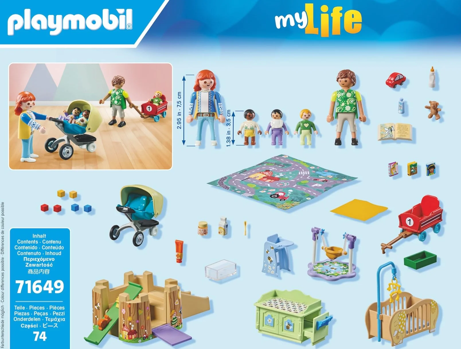PLAYMOBIL MyLife Promo Pack 71649 Area giochi dell'asilo, con cinque personaggi, torre gioco, scivolo e tanti accessori adorabili, giocattolo per bambini dai 4 anni in su