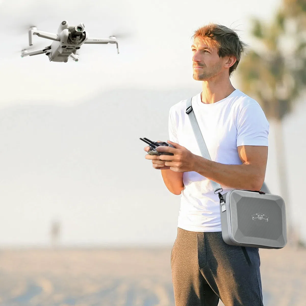 STARTRC Borsa da Viaggio Portatile per DJI Mini 4 Pro Accessori, Fly More Combo (per RC 2 Controller) Drone Borsa a Tracolla, Grigio, Set di Valigie