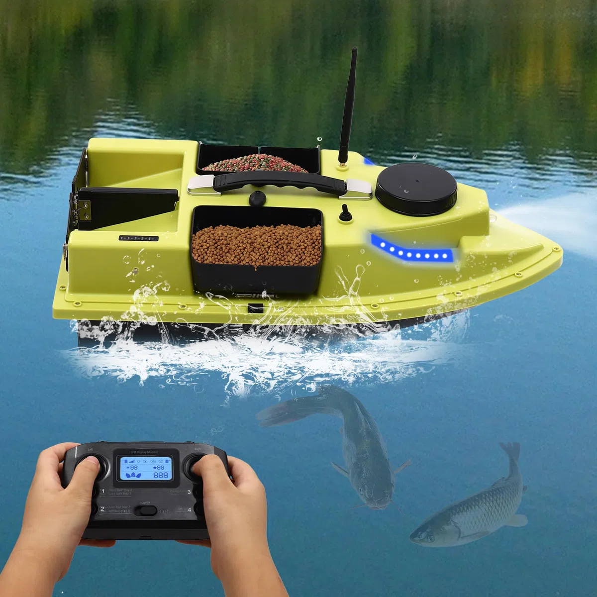 Esca da pesca GPS, barca da pesca, con telecomando, senza fili, per serbatoi e laghi, ecc. Grandi superfici d'acqua 500 m