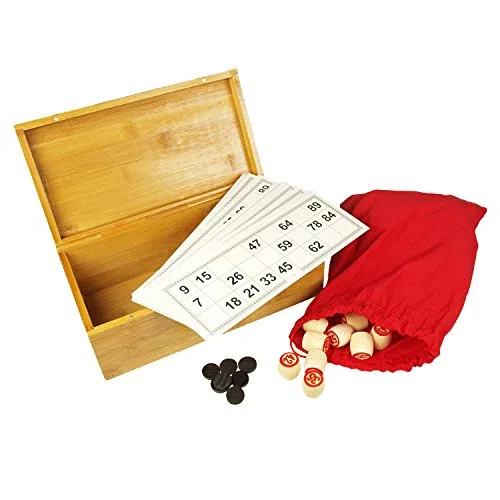 Lotto russo (Loto) Set da gioco in scatola di legno con personaggi in legno Bingo, gioco di famiglia