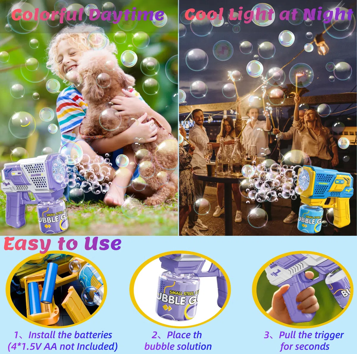 Chennyfun Pistola a Bolle per Bambini, 2 Pieces Macchina Automatica per Bolle + Concentrato per Bolle di Sapone,per Feste Compleanno All'aperto Matrimoni, Verde, per Bambini Giardino Estivi