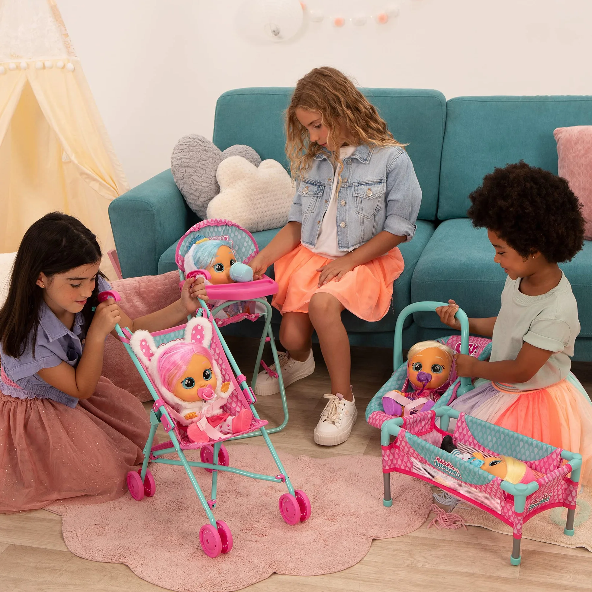 Bebés Llorones Passeggino per bambole facile da piegare, Accessori bambole & Giocattolo per bambina e bambino +2 Anni