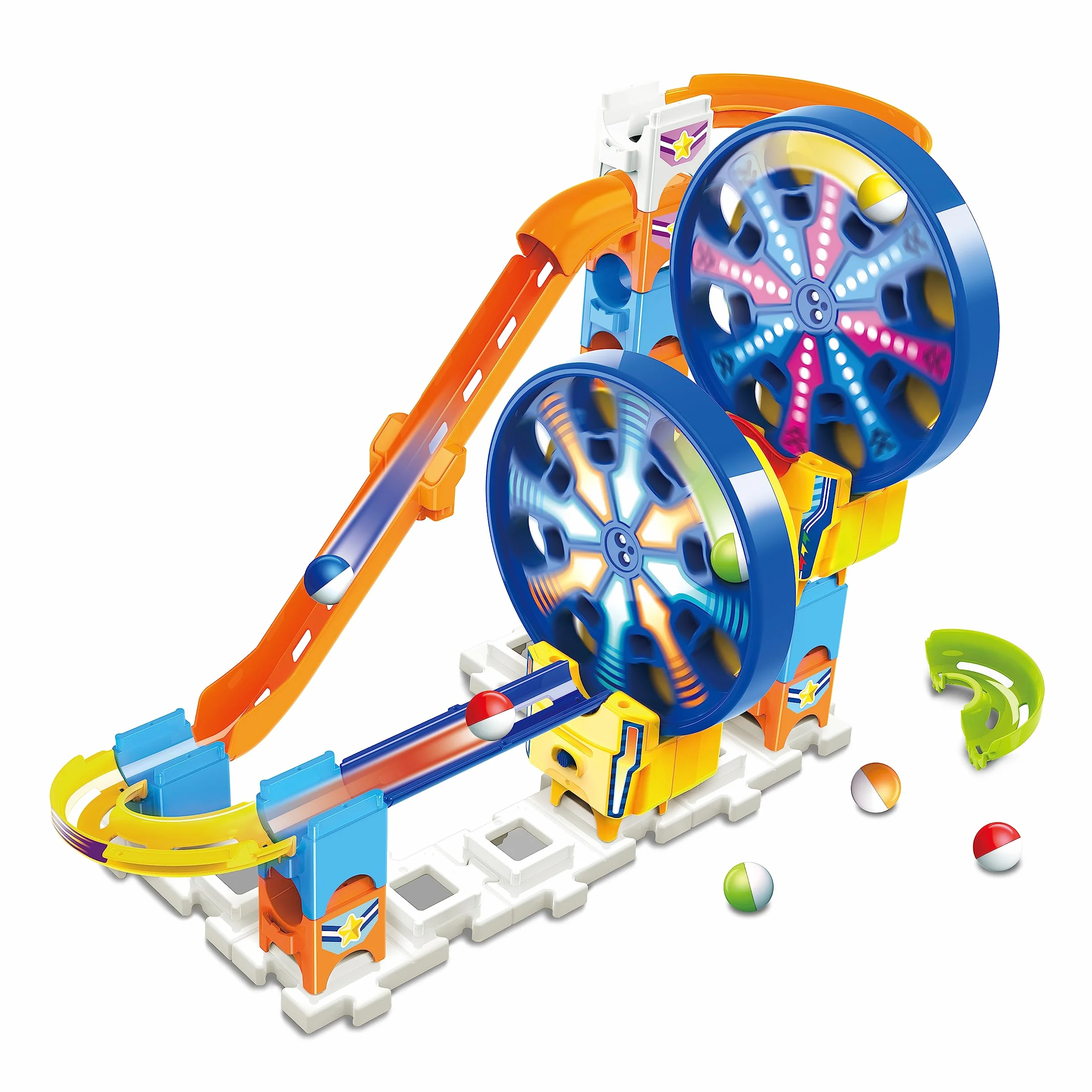 VTech Marble Rush - Fun Fair Set M300 E - Pista per biglie interattiva - 24 componenti, 2 ruote panoramiche motorizzate, 5 MarBalls - 4-12 anni
