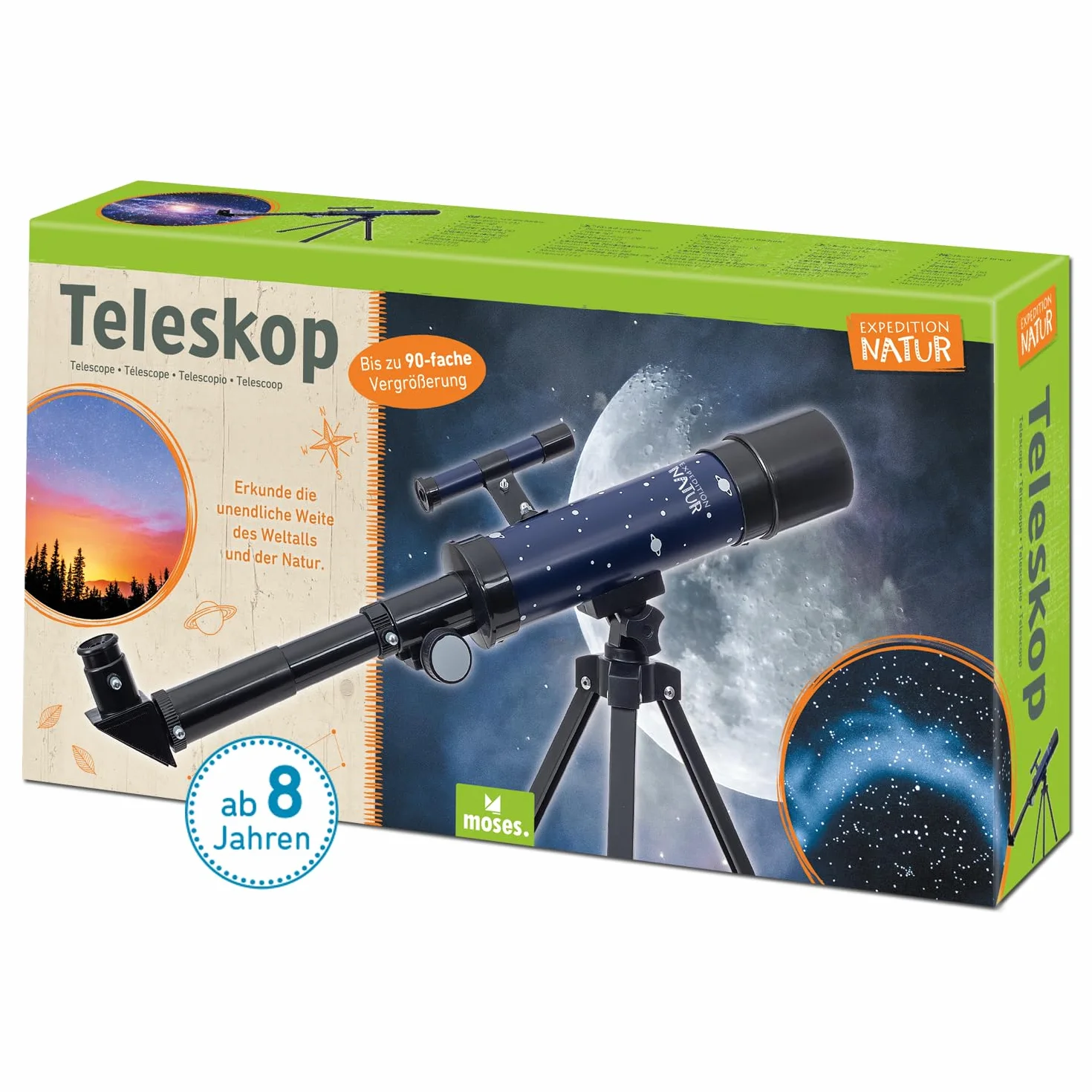 moses. Expedition Natur - Telescopio per bambini con ingrandimento fino a 90x, telescopio per principianti con treppiede, telescopio portatile per esterni