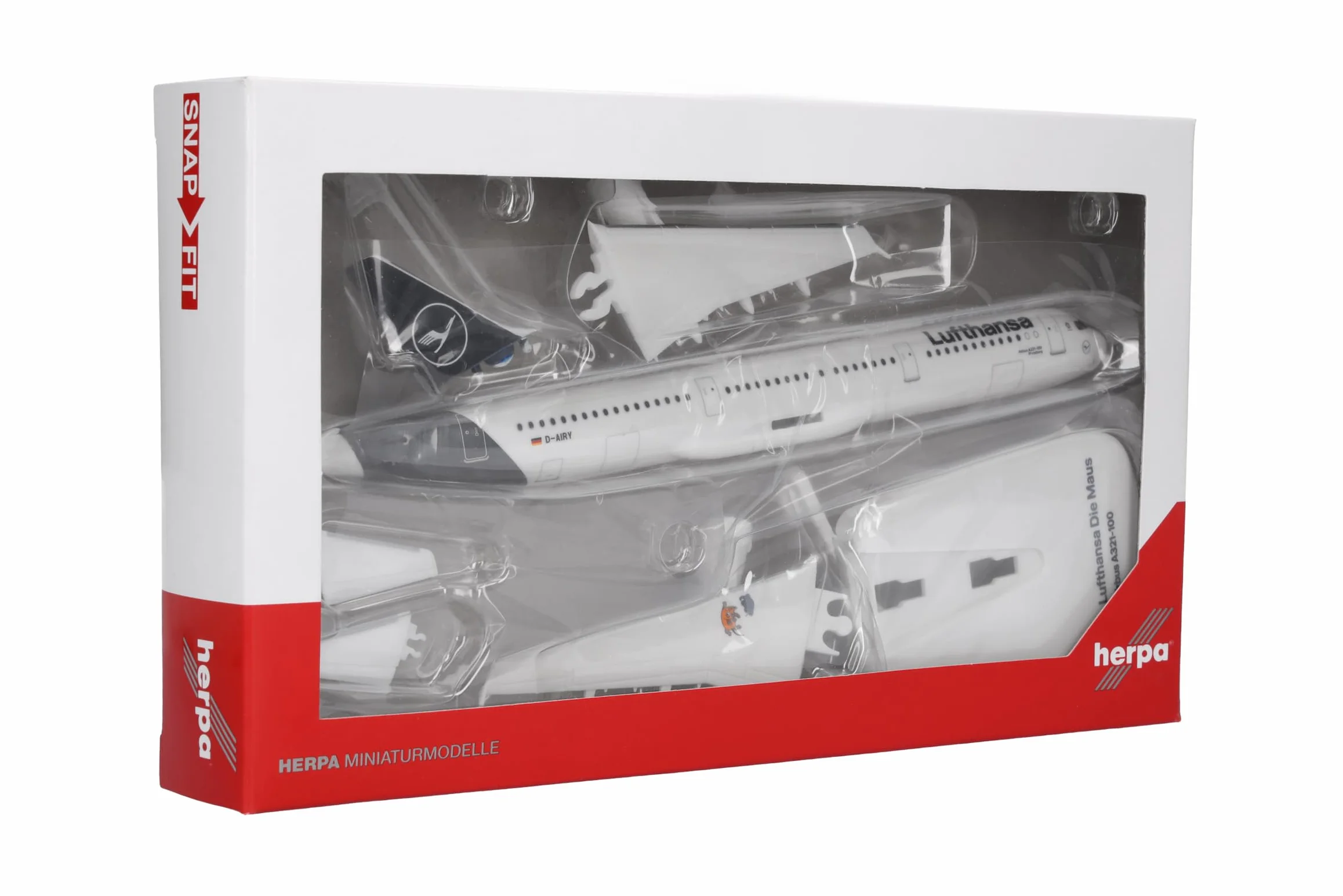 Herpa modello di aereo Airbus A321 "Die Maus“, Lufthansa Doppeldecker in scala 1:200 - Snap-Fit, pezzo da collezione, miniatura deco, statuetta con supporto in plastica