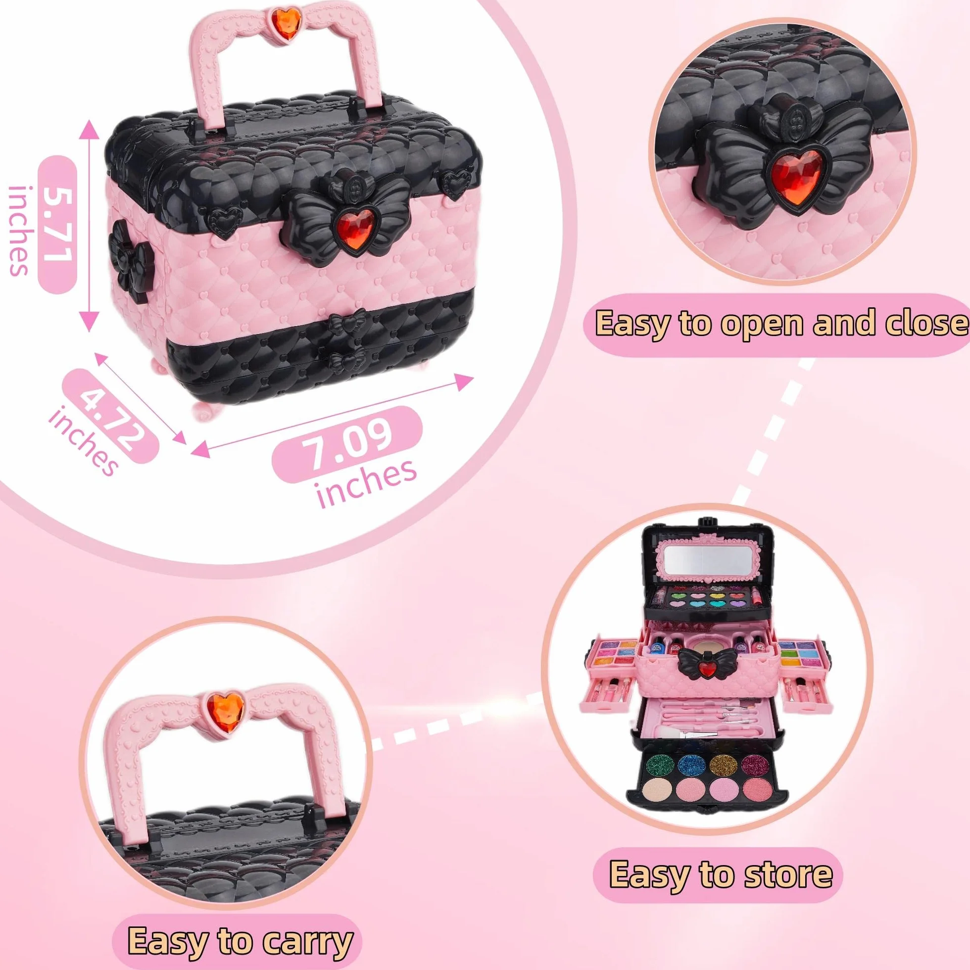 Chennyfun Set di Trucco per Bambini per Bambine, 53 Pezzi Lavabile set di Trucchi per Bambini, Sicuro e Atossico Giocattolo di Ruolo per Regali di Compleanno di Natale per Ragazze dai 3 Anni