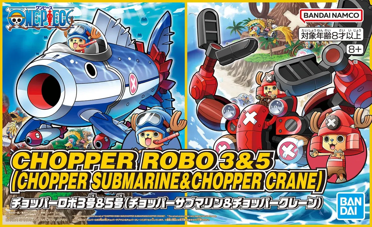 Bandai Spirits Robot Chopper One Piece No. 3 & 5 (Chopper Submarine & Chopper Crane) Modello in plastica codificato a colori