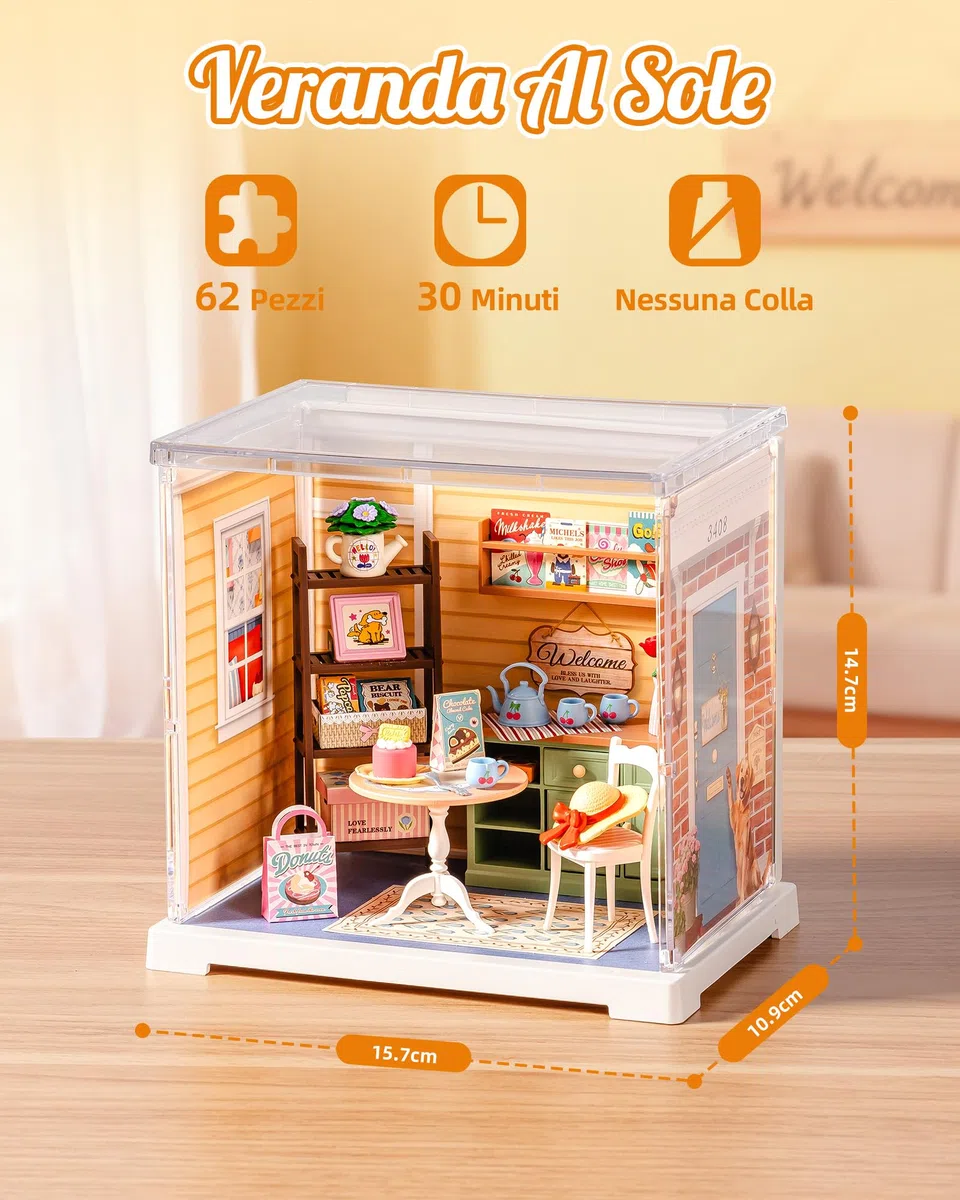 Rolife Super Creator Casa in Miniatura da Costruire Modellismo Miniatura Fai da te Kit di Costruzione di Mini Casa Scatola Espositiva Impilabile Senza Colla (Sunshine Sip Porch)