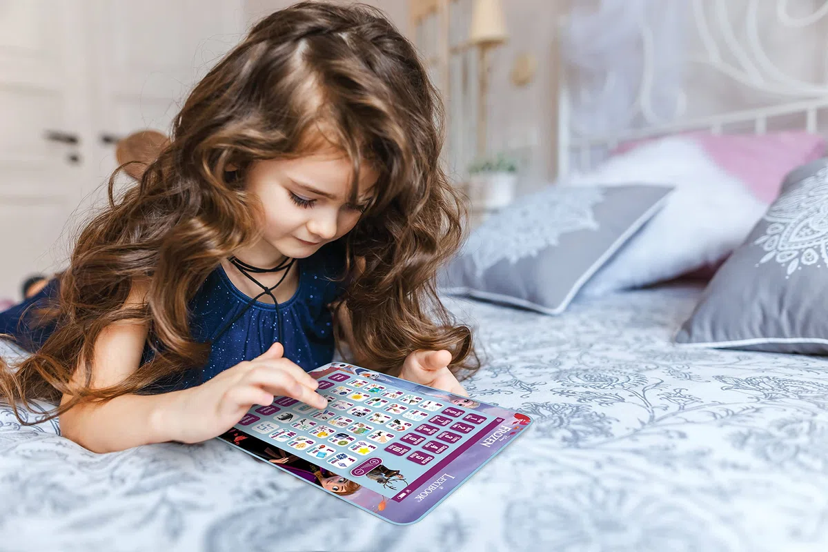 LEXIBOOK, Frozen, Educational Bilingue Learning Tablet, Impara Lettere Numeri Parole ortografia e Musica, Inglese/Spagnolo, Viola, JCPAD002FZi2