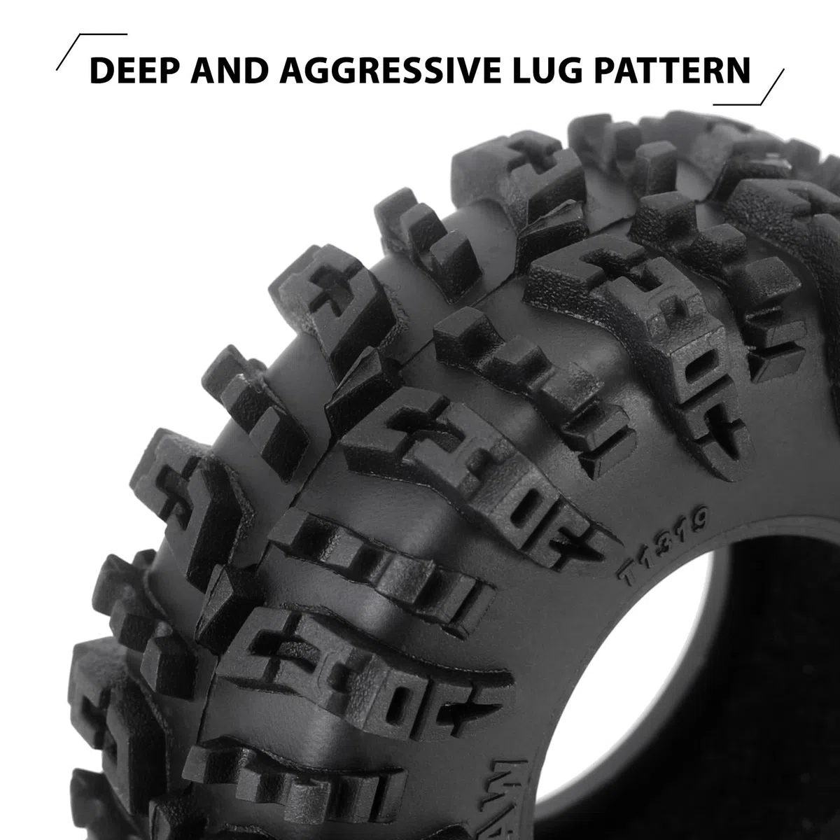INJORA 1.3 "Ruote Pneumatici Set S5 Swamp Claw Mud Terrain Pneumatici 70 * 27mm per 1/18 1/24 RC Crawler Car (Nero Ottone)