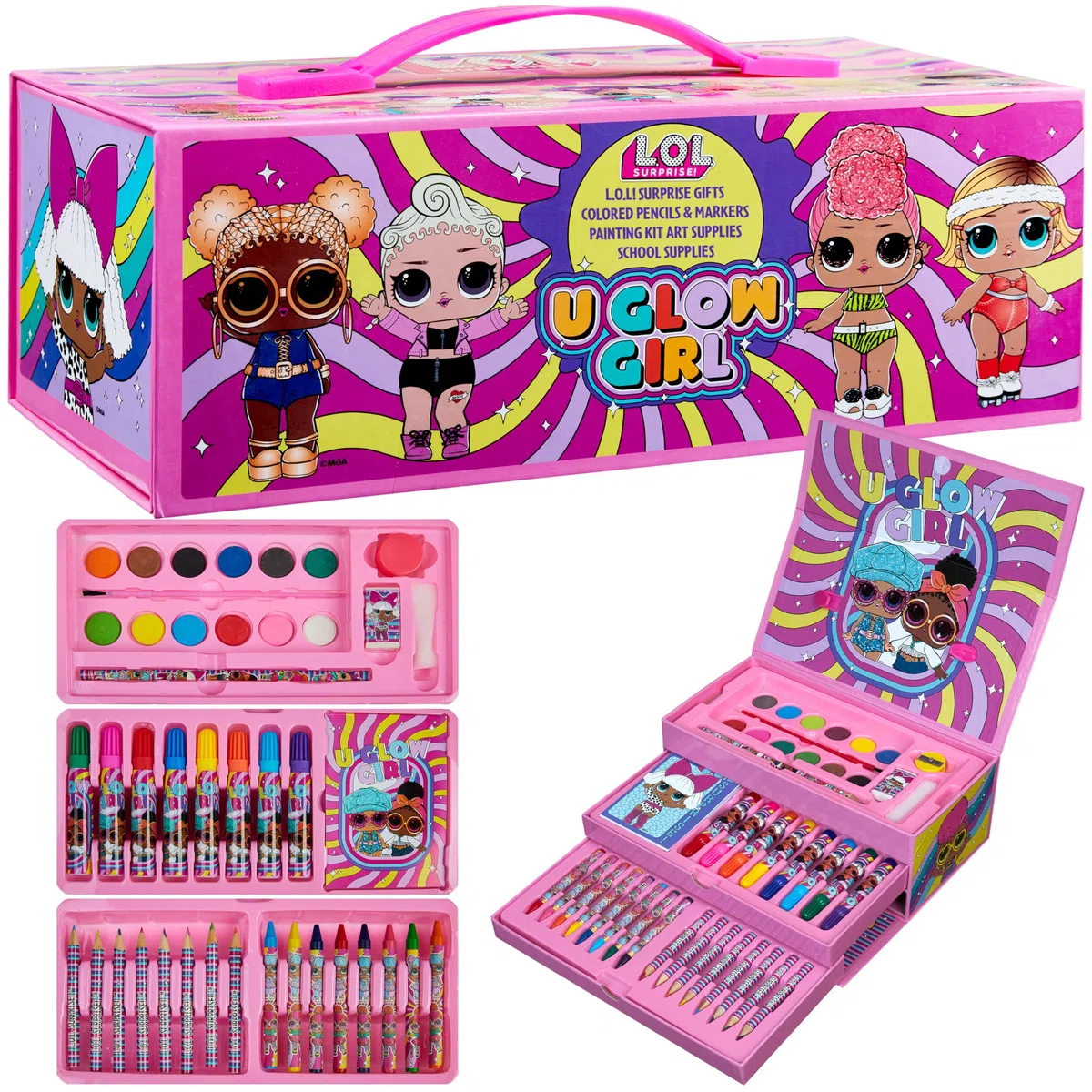 L.O.L. Surprise! Valigetta Colori per Bambini Scatola Kit Colori per Disegnare e Dipingere Set Pennarelli Matite Pastelli Acquerelli Regali LOL per Bambina