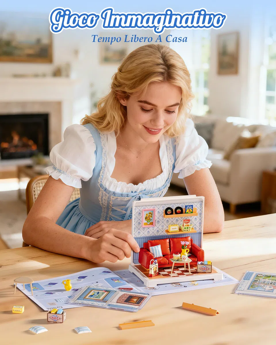 Rolife Super Creator DIY Casa in Miniatura Kit per Casa delle Bambole di Decorazione, Casa Piccola Natale Regalo di Compleanno, Kit Modellismo per Adulti (Country Blue Lounge)