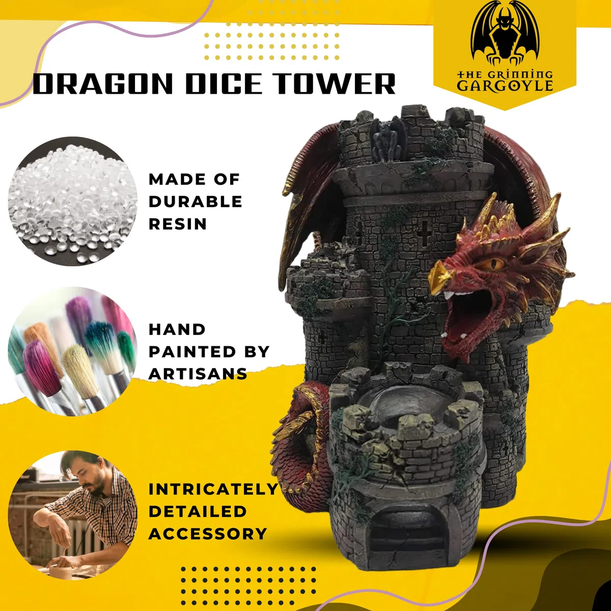 Torre dei dadi del drago rosso - Torre rotante in resina dipinta a mano da 26 cm - Perfetto per DnD, RPG e RPG da tavolo - Incredibile regalo GM