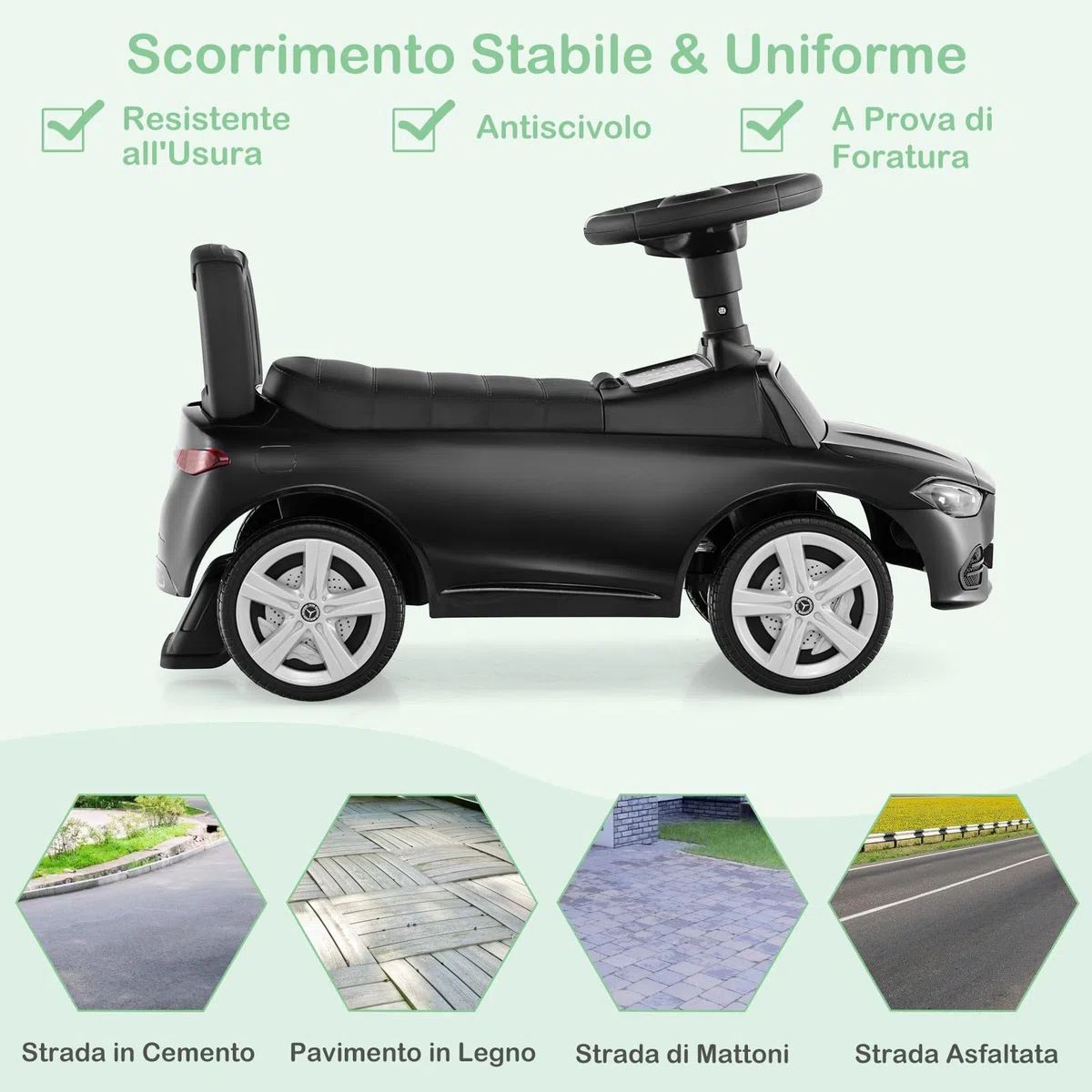 COSTWAY Mercedes Benz Macchinina Cavalcabile a Spinta per Bambini, Auto da Gioco con Volante Clacson e Suono, Spazio di Archiviazione, Auto a Spinta per bambini 1-3 Anni (Nero)